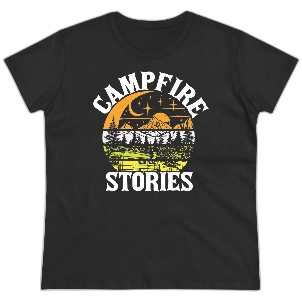 Campfire Stories Night Sky Ladies Tee in Black