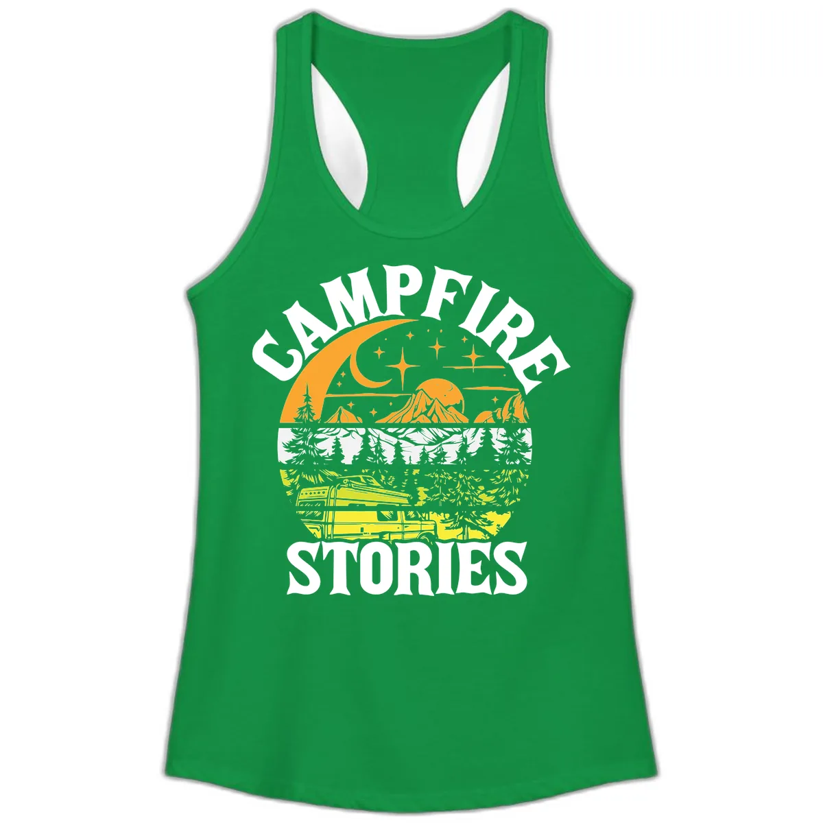 Campfire Stories Night Sky Ladies Tank in Solid Kelly Green
