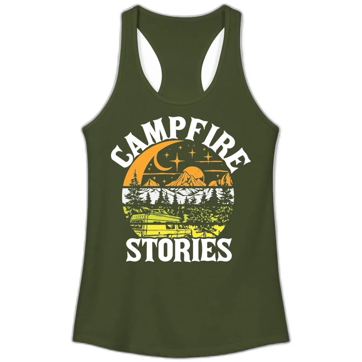 Campfire Stories Night Sky Ladies Tank in Solid Military Green
