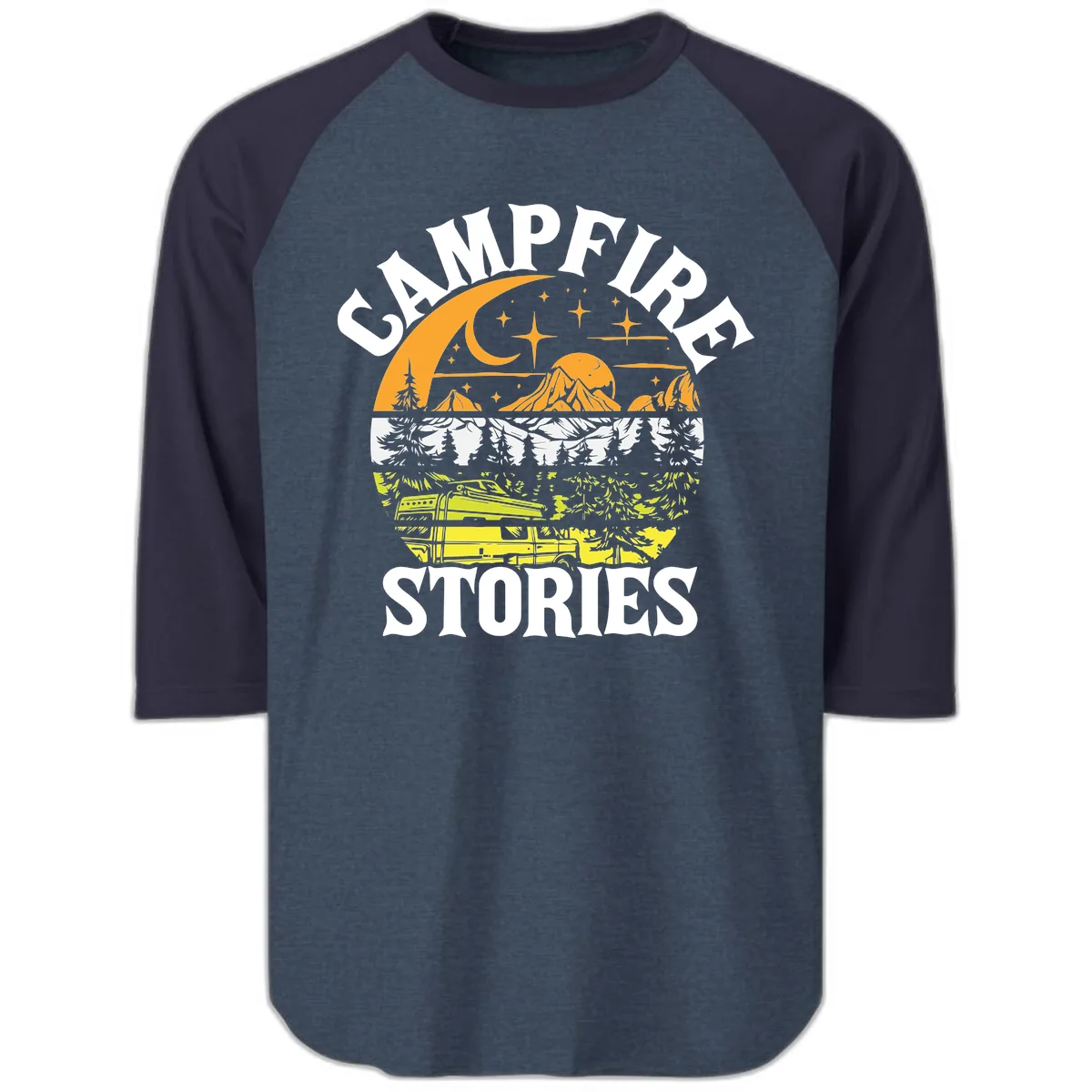 Campfire Stories Night Sky Raglan 3/4 in Heather Denim Navy
