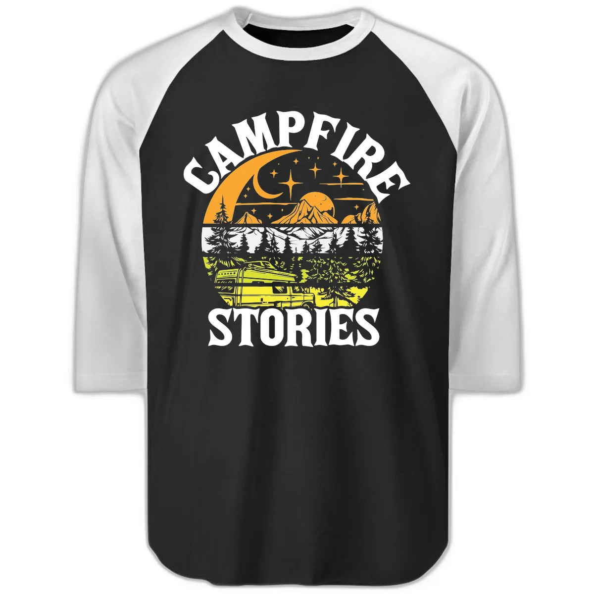 Campfire Stories Night Sky Raglan 3/4 in Black White