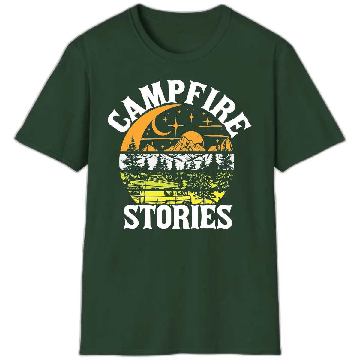 Campfire Stories Night Sky T-Shirt in Forest Green