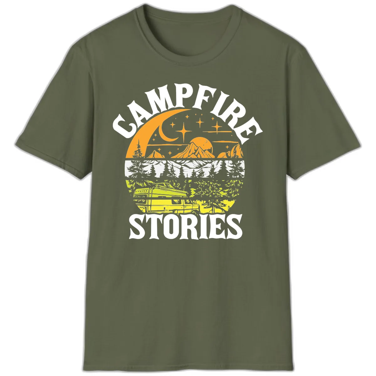 Campfire Stories Night Sky T-Shirt in Military Green