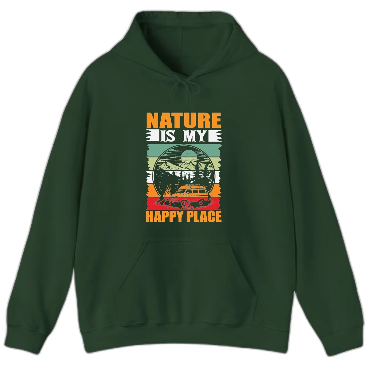 Nature Is My Happy Place Hoodie in Forest Green