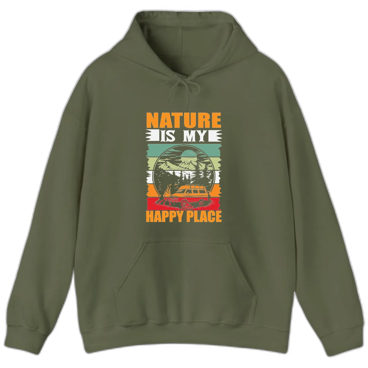 Nature Is My Happy Place Hoodie in Military Green