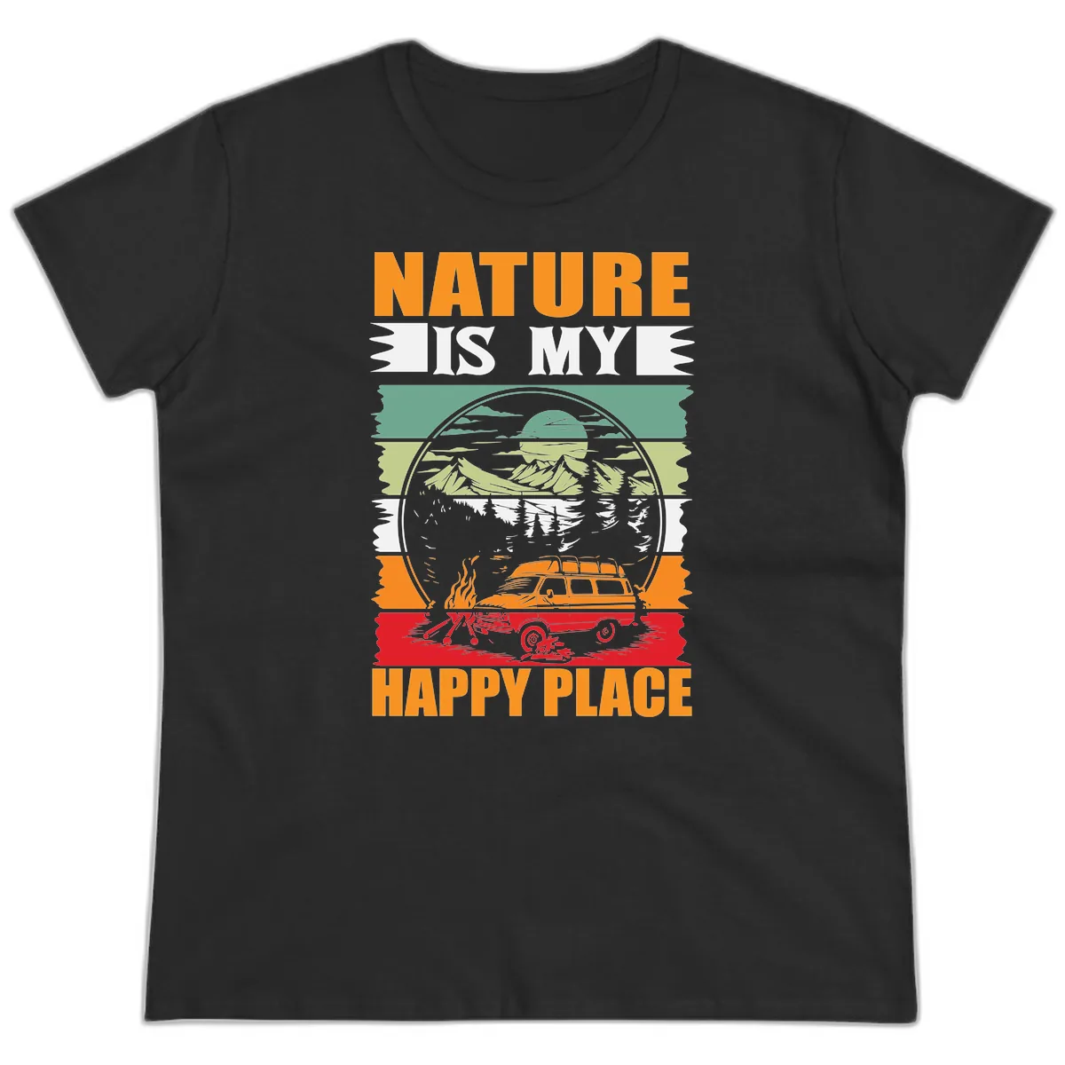 Nature Is My Happy Place Ladies Tee in Black