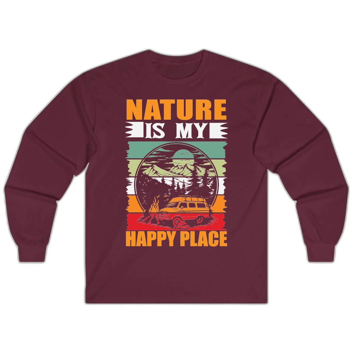 Nature Is My Happy Place Long Sleeve in Maroon