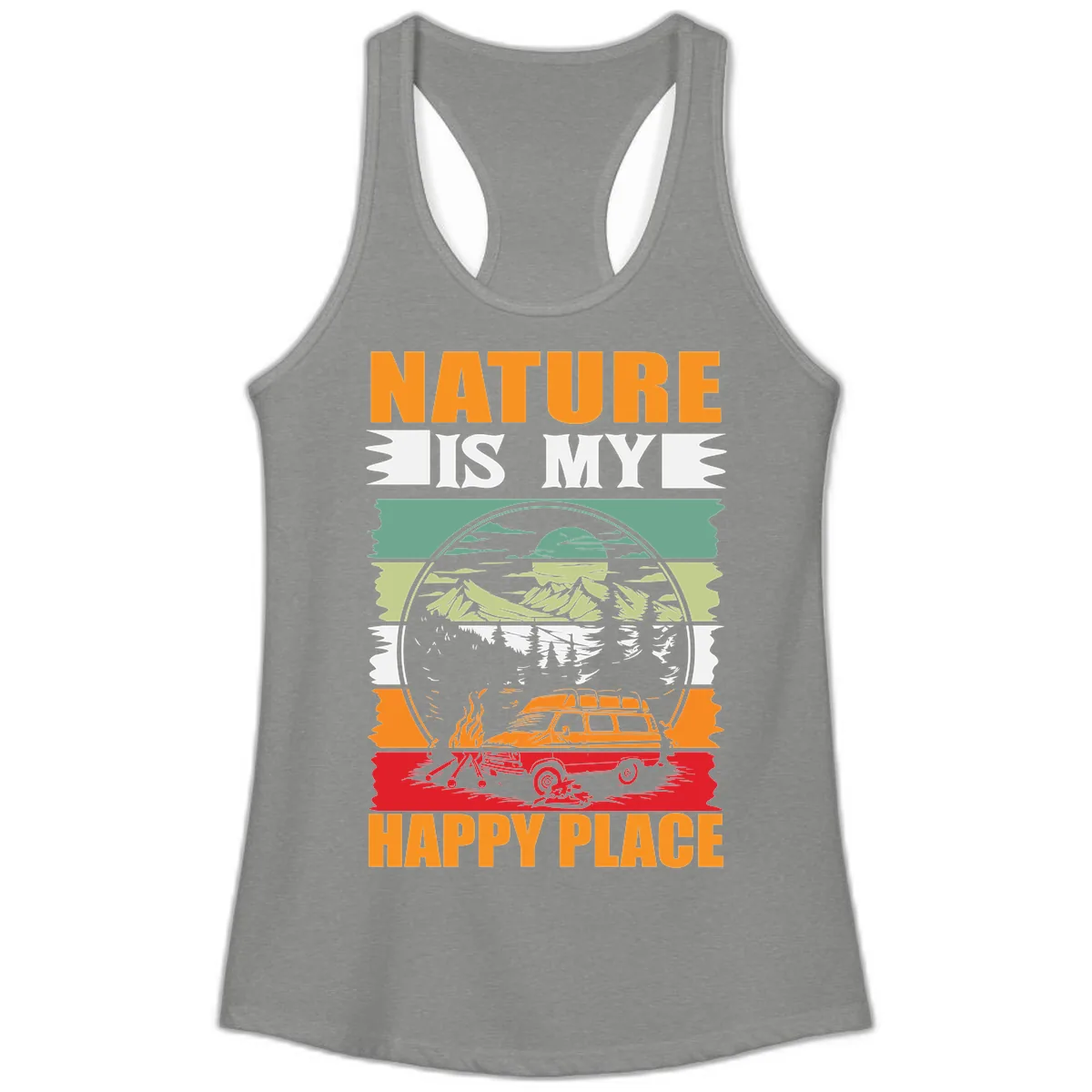 Nature Is My Happy Place Ladies Tank in Heather Grey