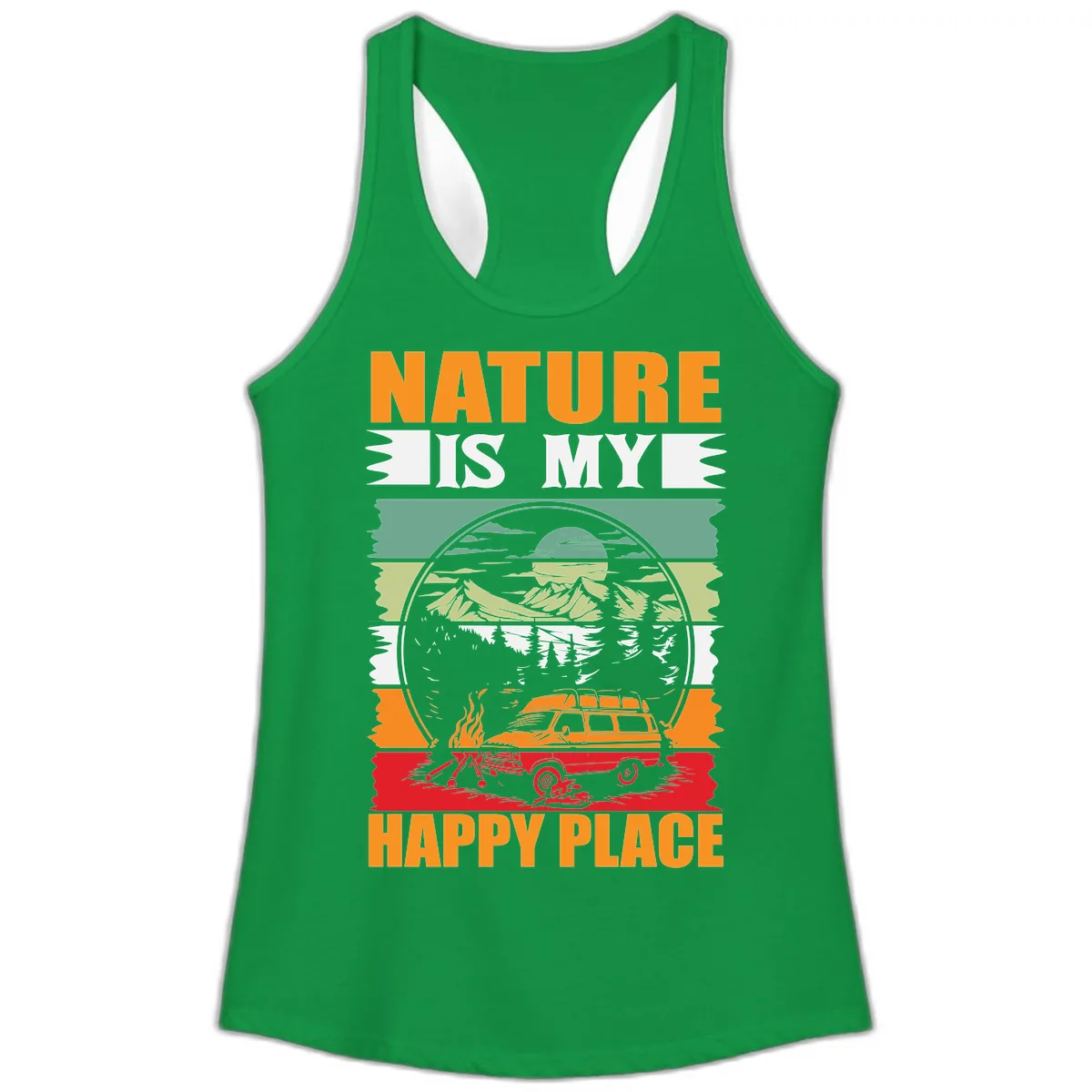 Nature Is My Happy Place Ladies Tank in Solid Kelly Green