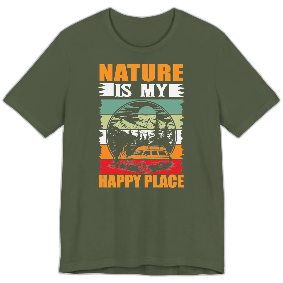 Nature Is My Happy Place Premium T-Shirt in Military Green