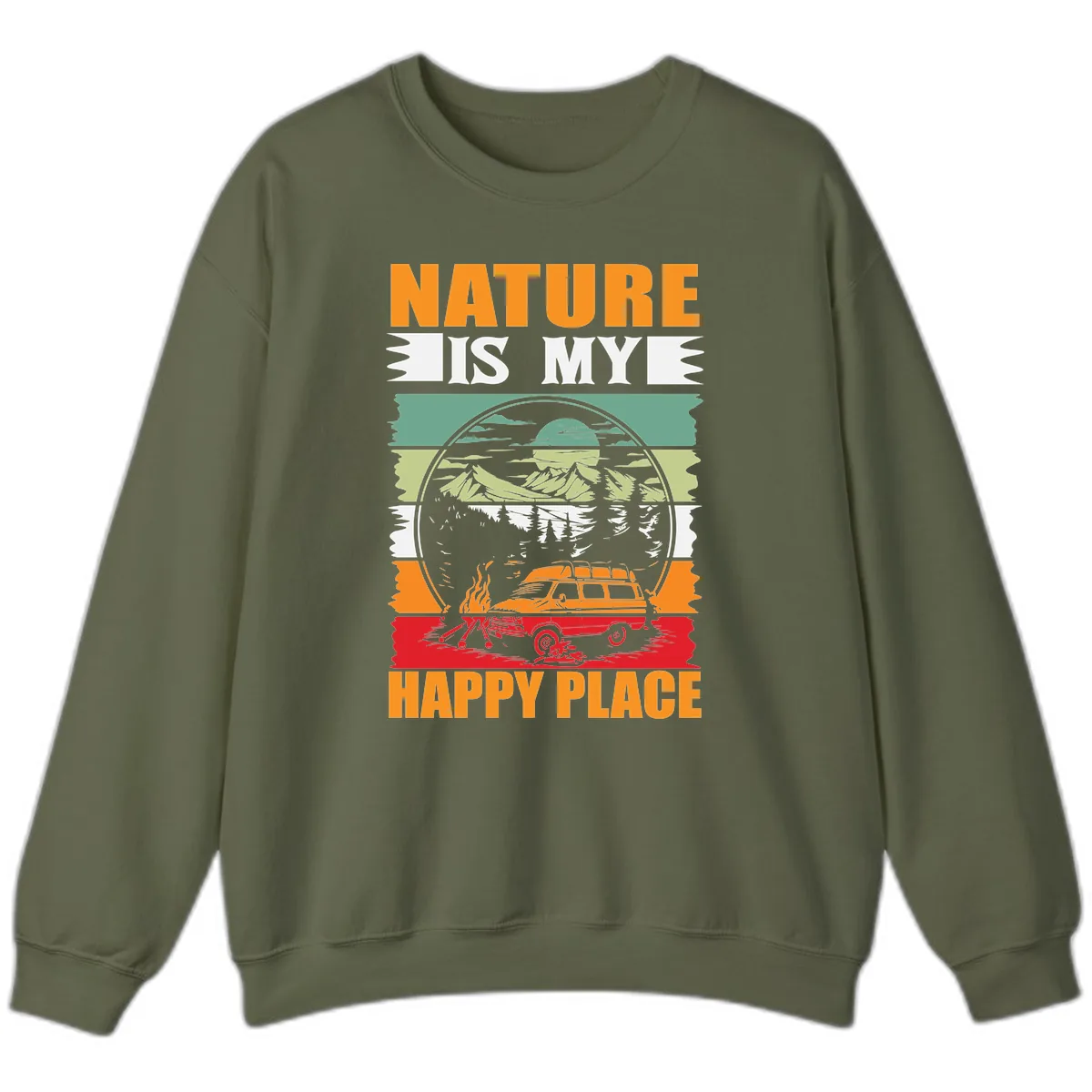 Nature Is My Happy Place Sweatshirt in Military Green