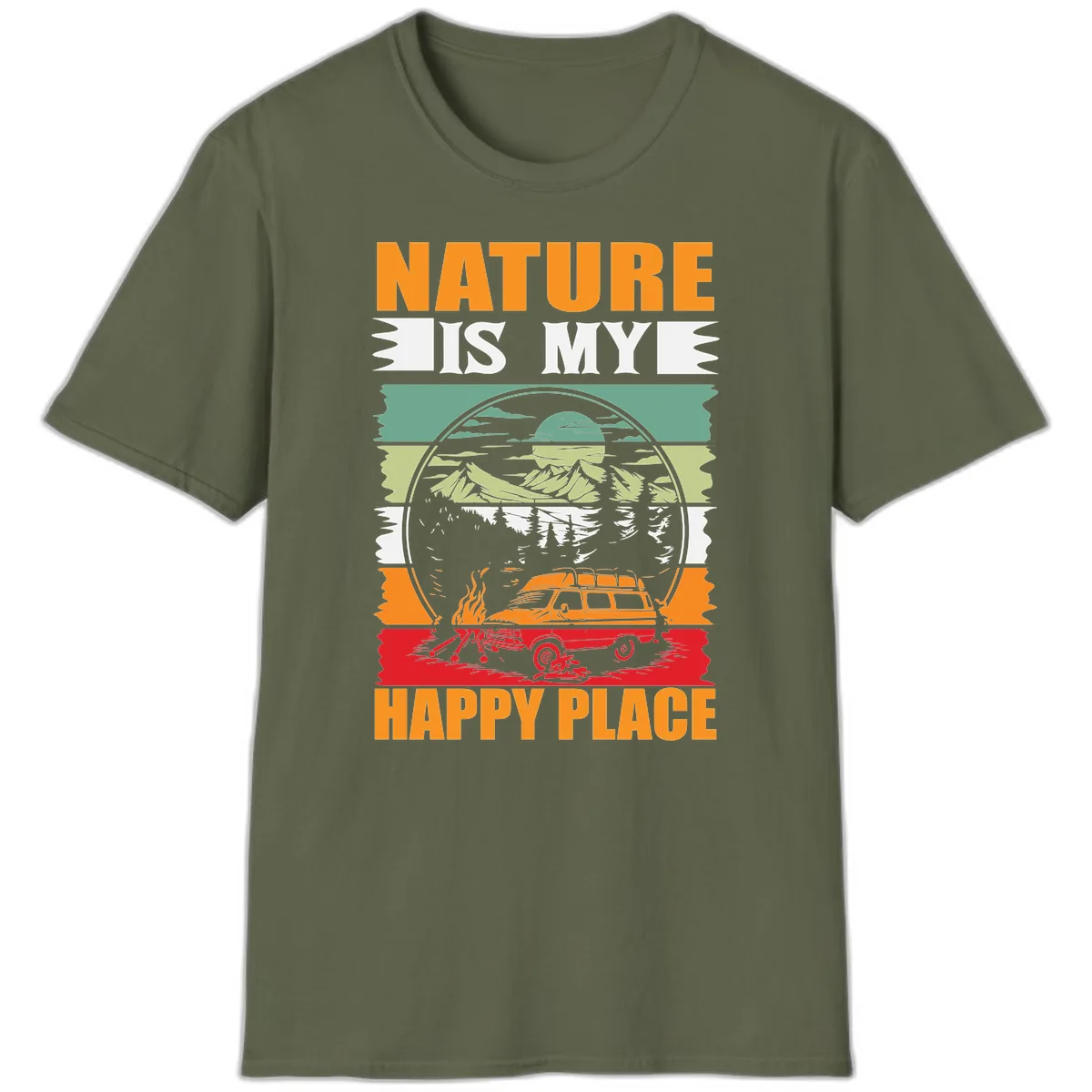 Nature Is My Happy Place T-Shirt in Military Green