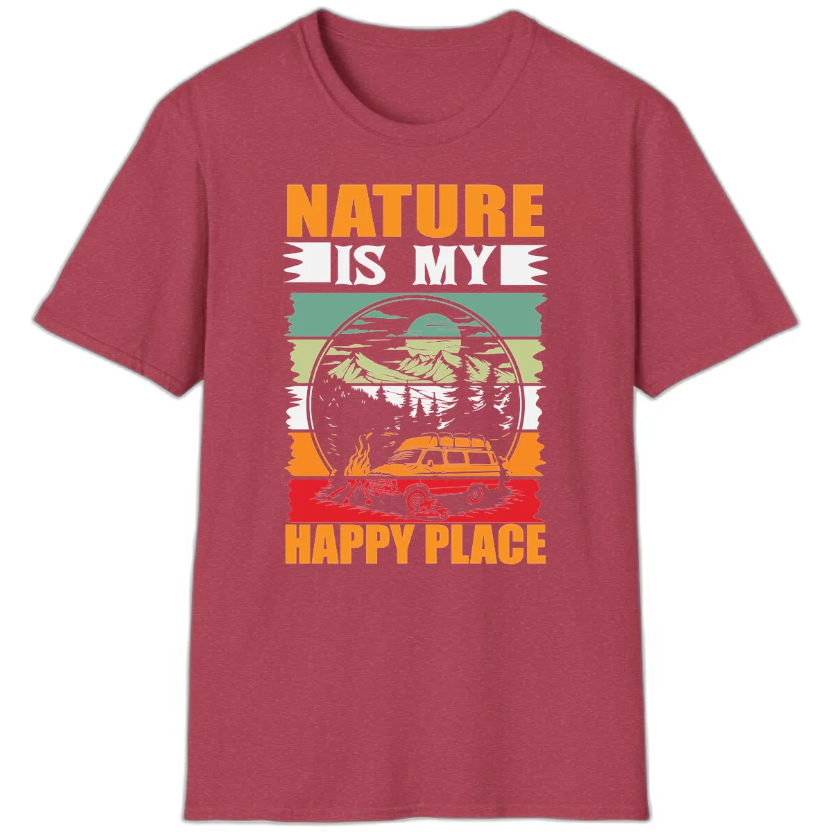 Nature Is My Happy Place T-Shirt in Heather Cardinal