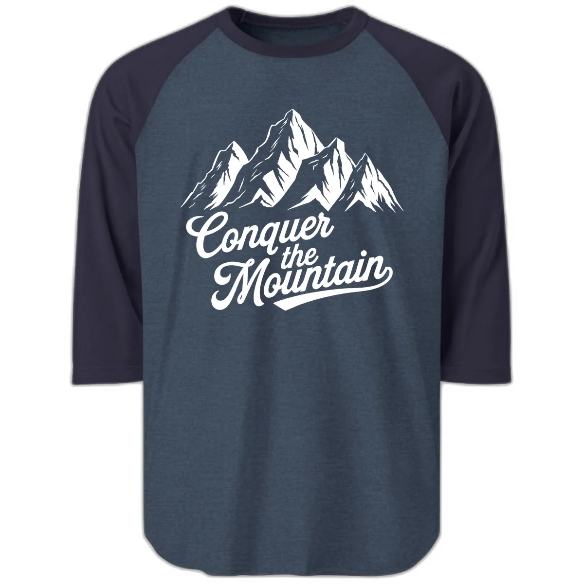 Conquer The Mountain Raglan 3/4 in Heather Denim Navy