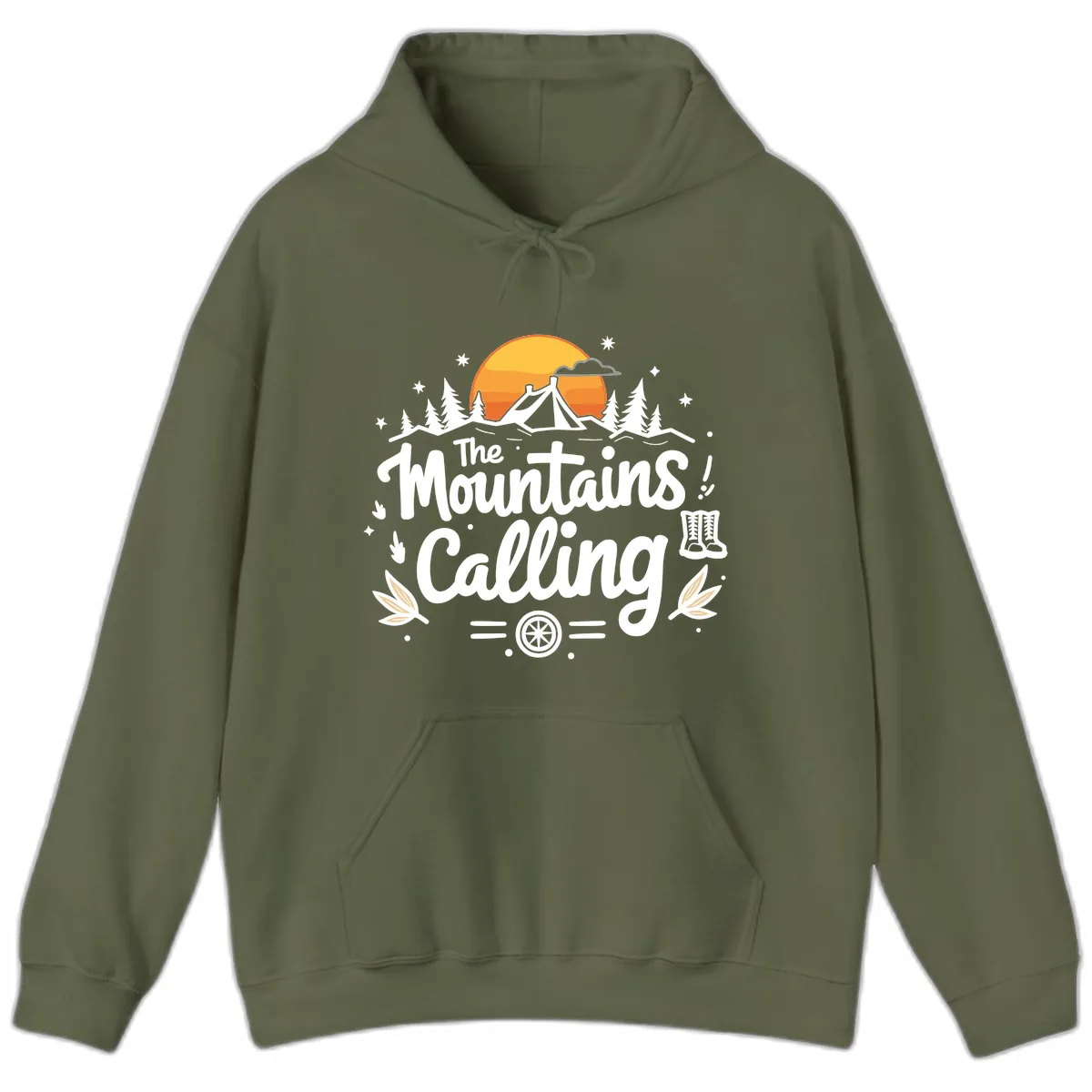 The Mountains Calling Hoodie in Military Green