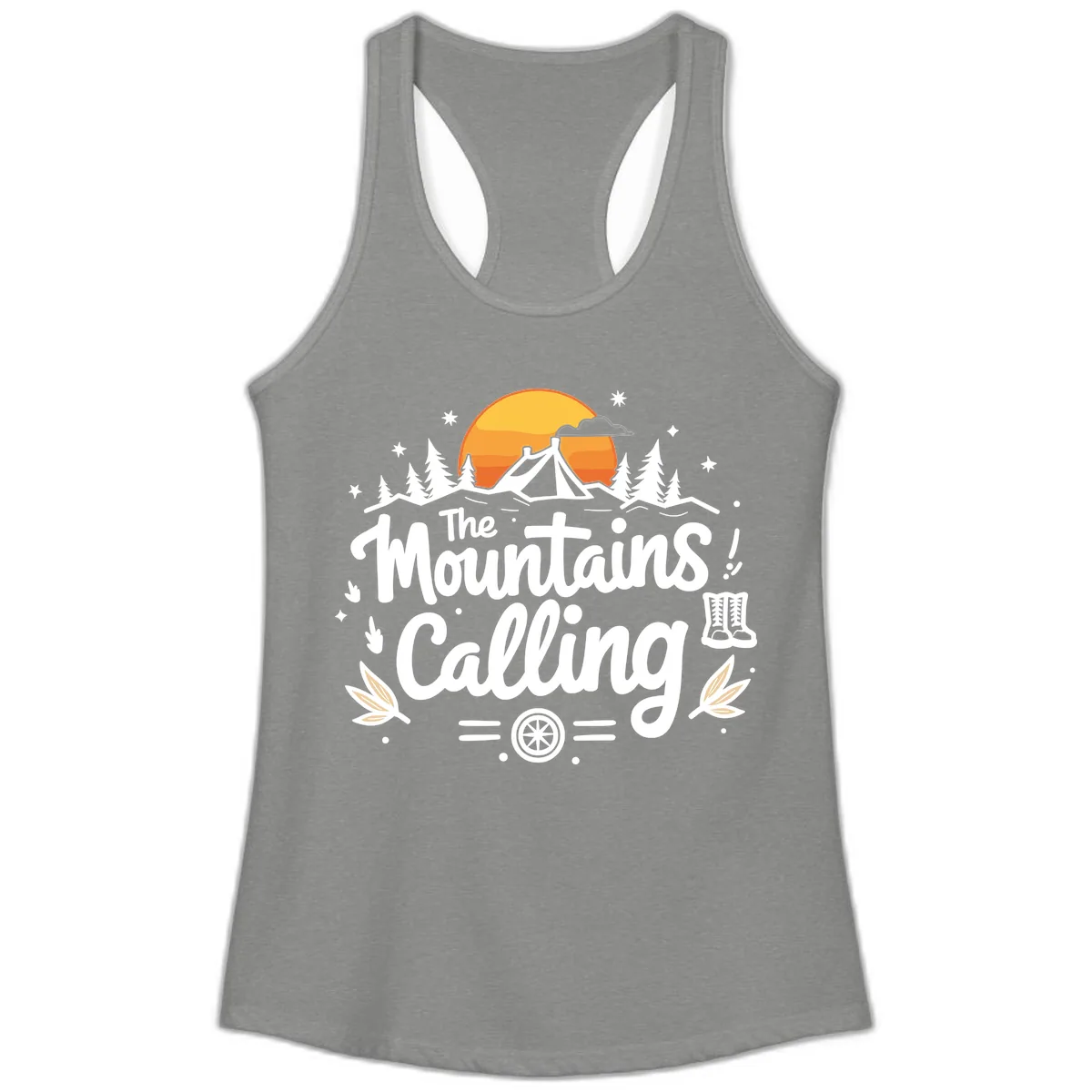 The Mountains Calling Ladies Tank in Heather Grey