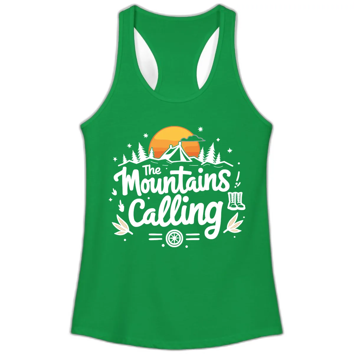 The Mountains Calling Ladies Tank in Solid Kelly Green