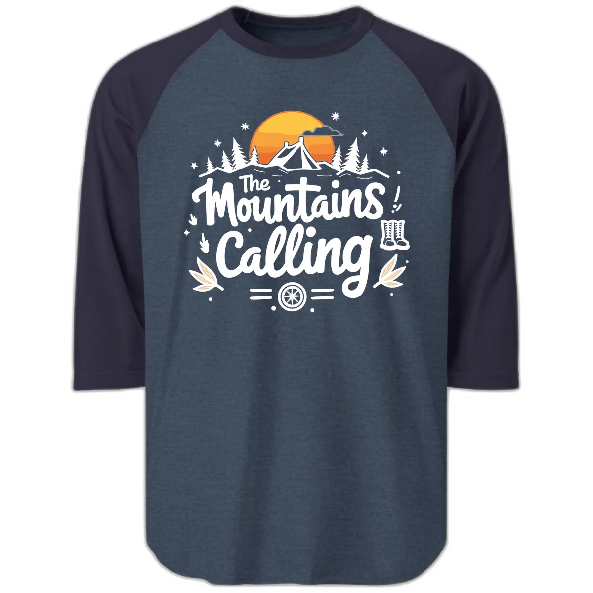 The Mountains Calling Raglan 3/4 in Heather Denim Navy