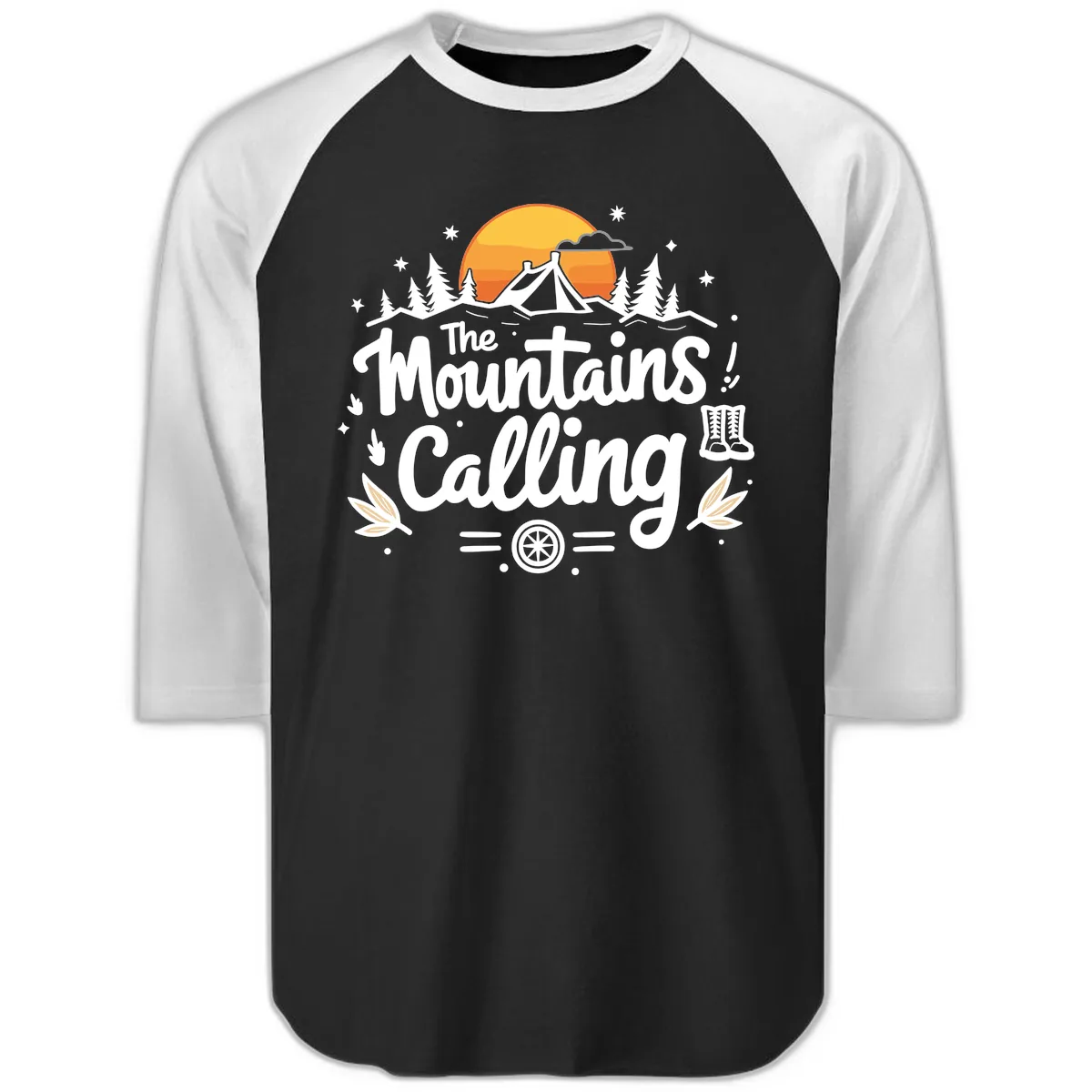 The Mountains Calling Raglan 3/4 in Black White