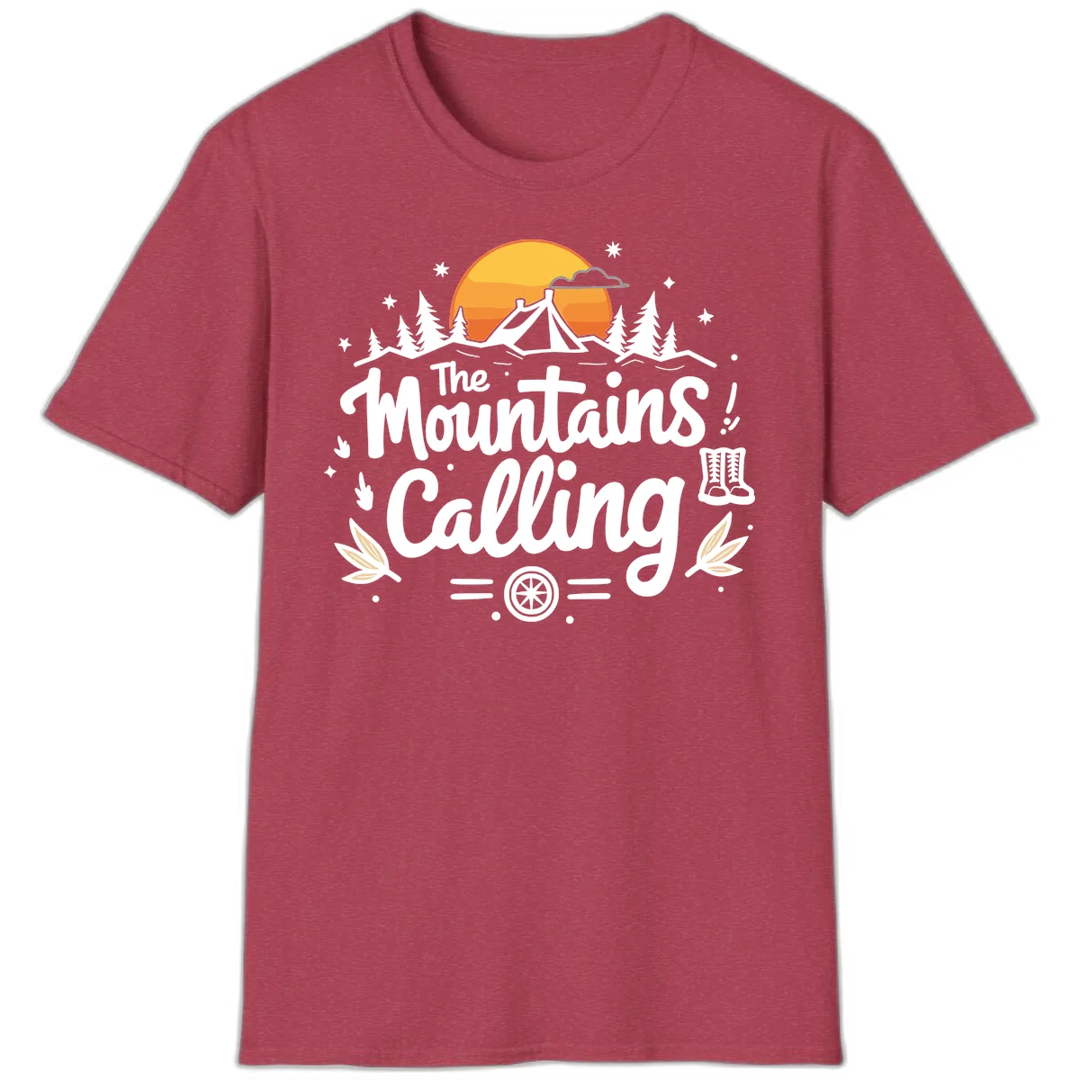 The Mountains Calling T-Shirt in Heather Cardinal