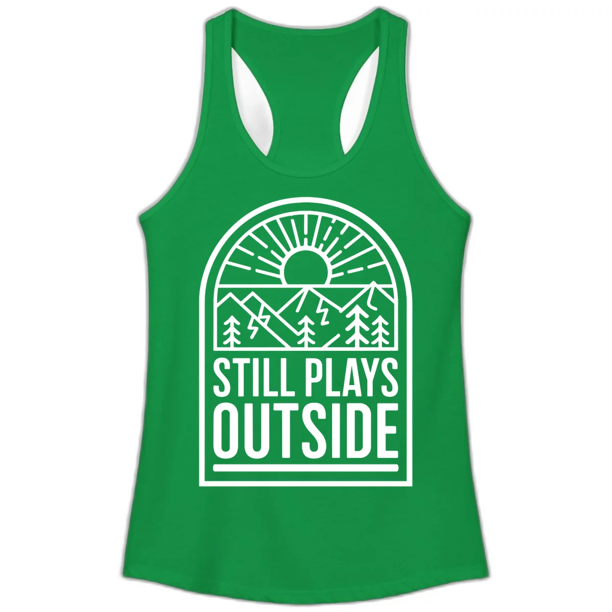 Still Plays Outside Ladies Tank in Solid Kelly Green