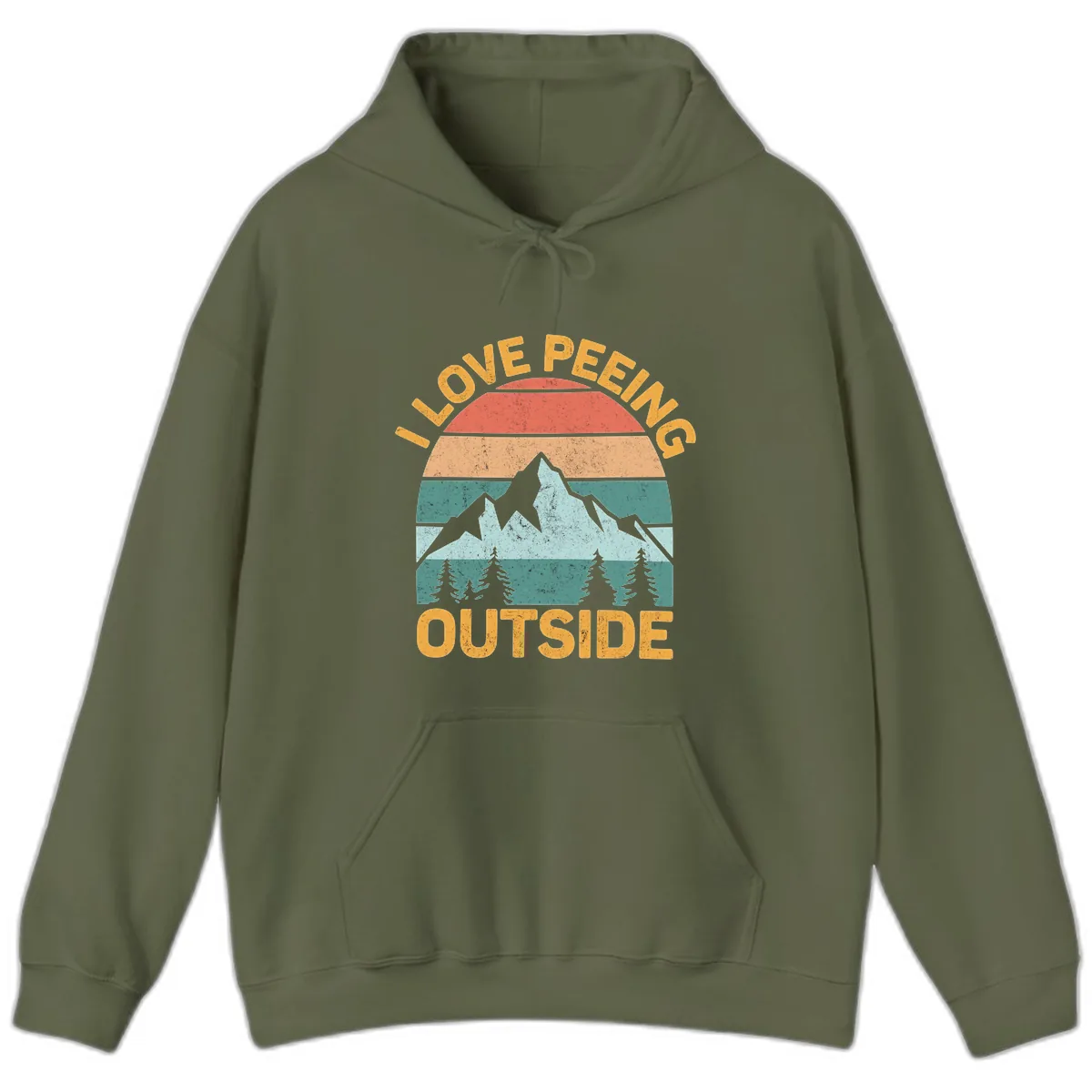 Love Peeling Outside Retro Sunset Hoodie in Military Green