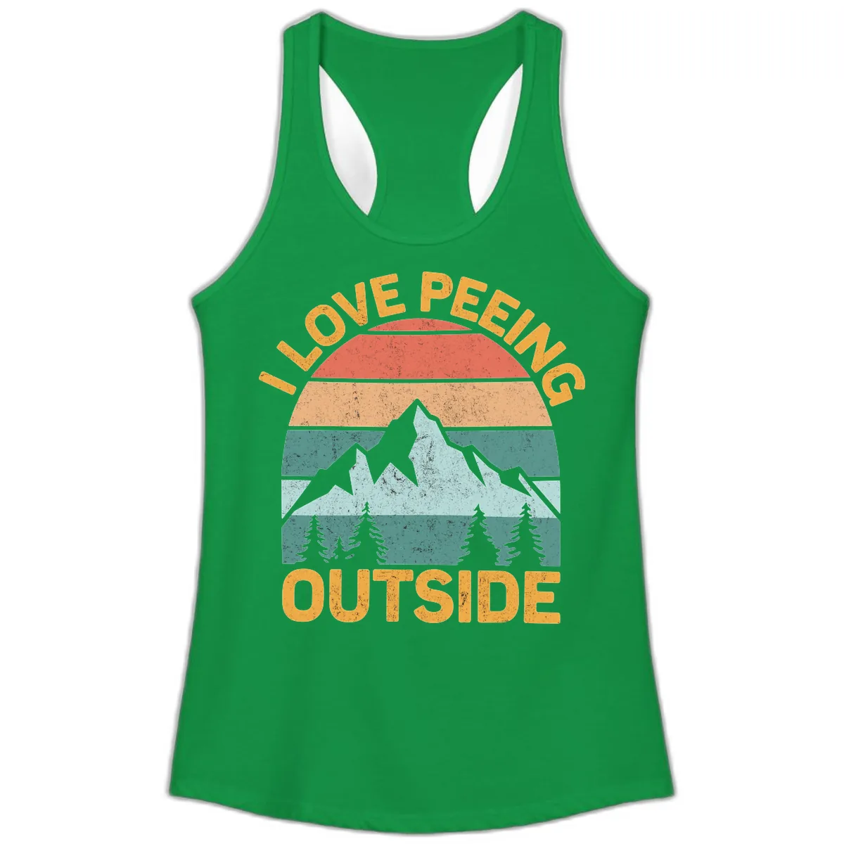 Love Peeling Outside Retro Sunset Ladies Tank in Solid Kelly Green