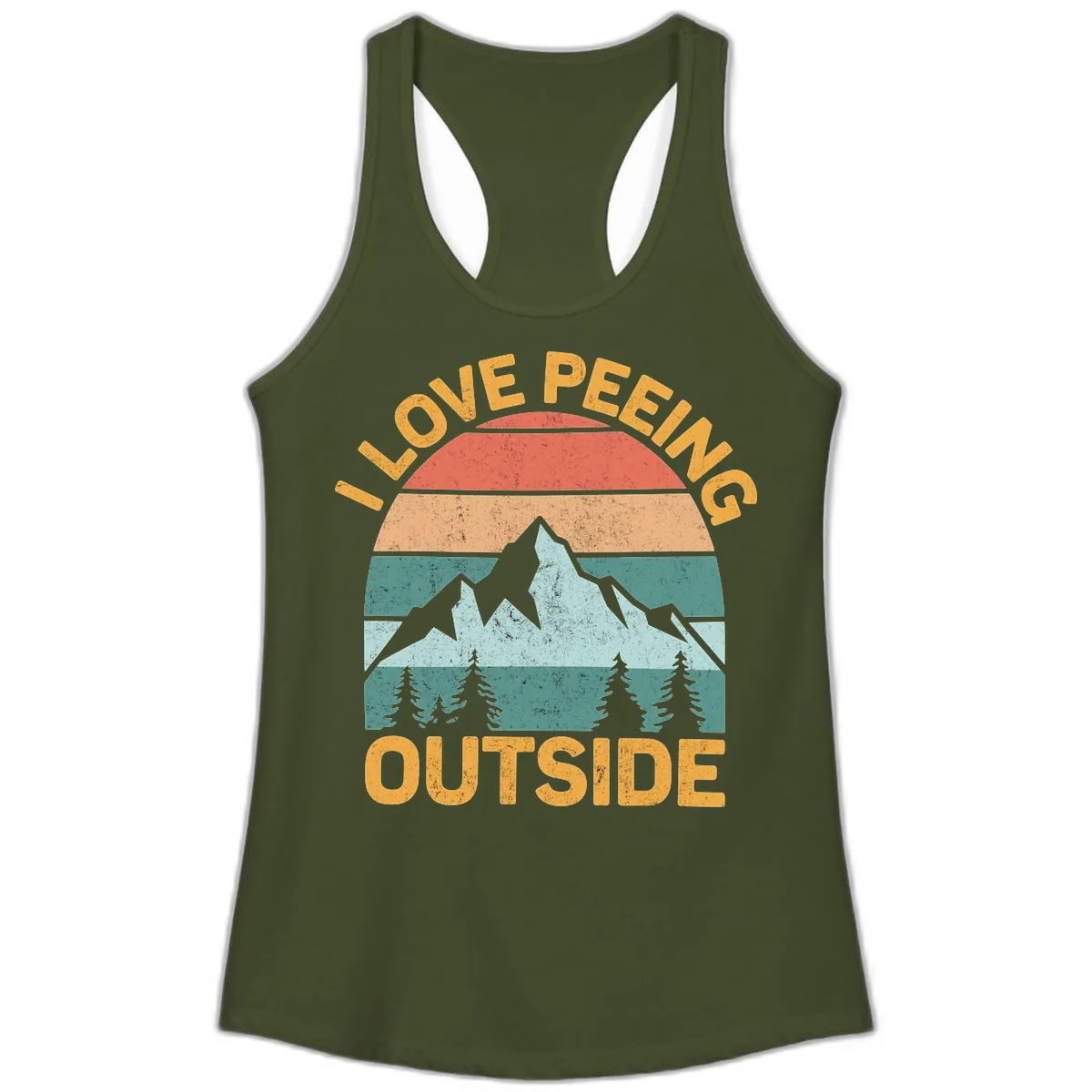 Love Peeling Outside Retro Sunset Ladies Tank in Solid Military Green