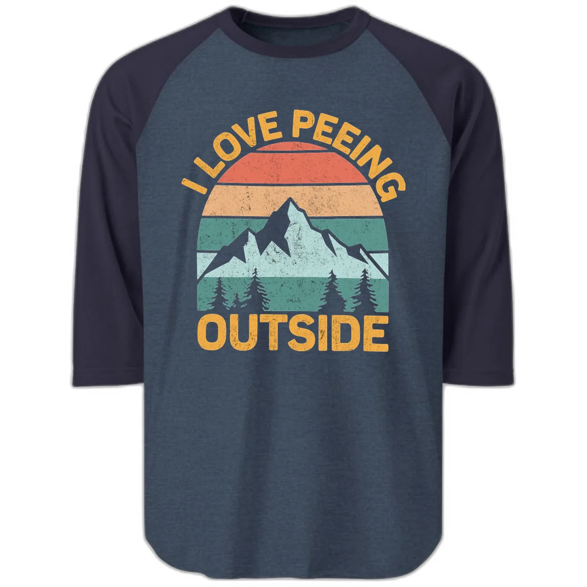 Love Peeling Outside Retro Sunset Raglan 3/4 in Heather Denim Navy