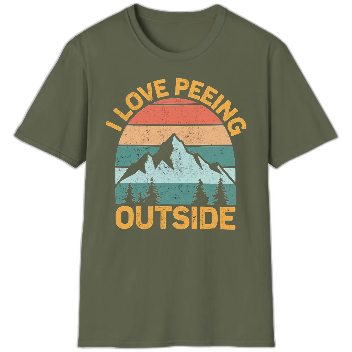 Love Peeling Outside Retro Sunset T-Shirt in Military Green
