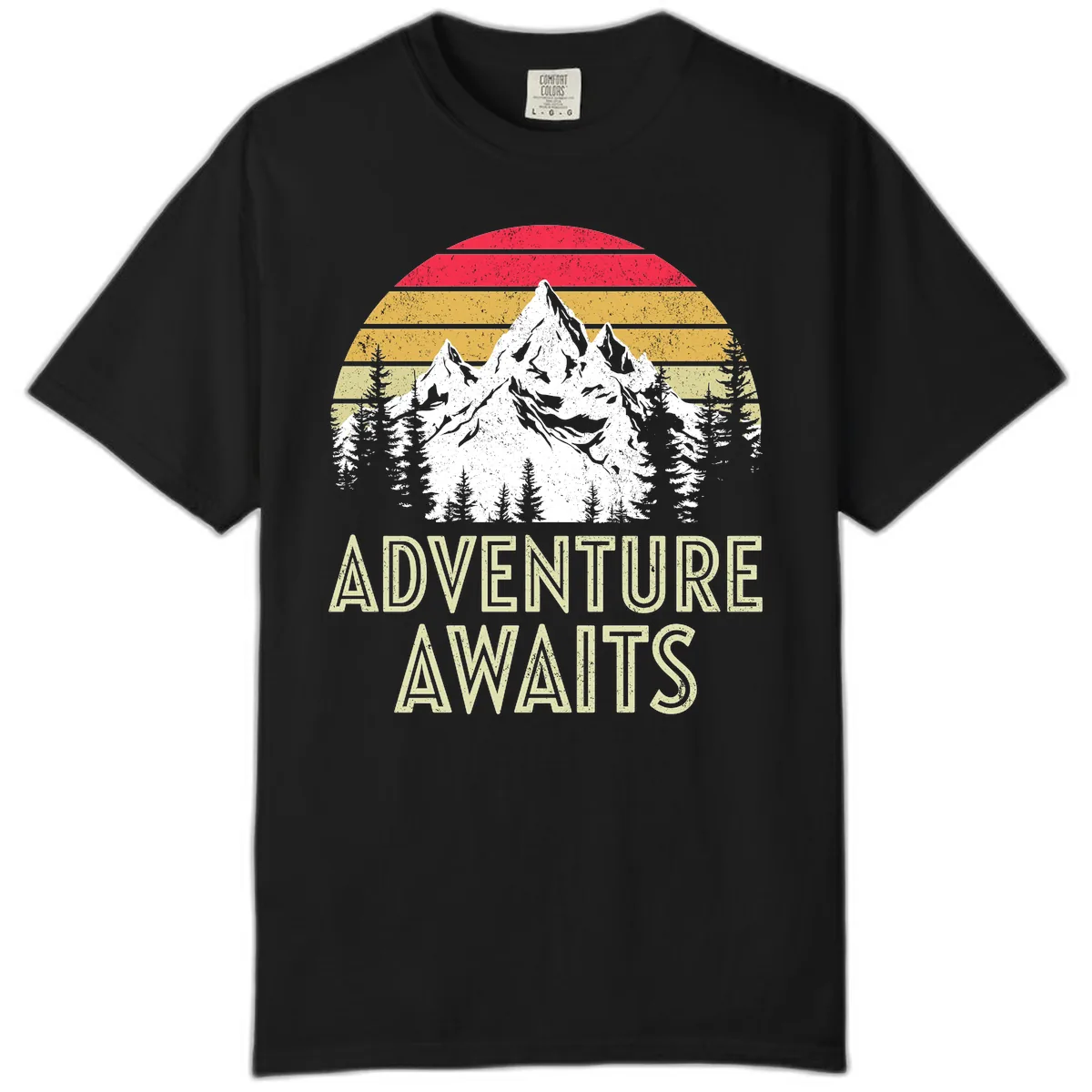 Adventure Awaits Mountain Sunset Comfort Color in Black