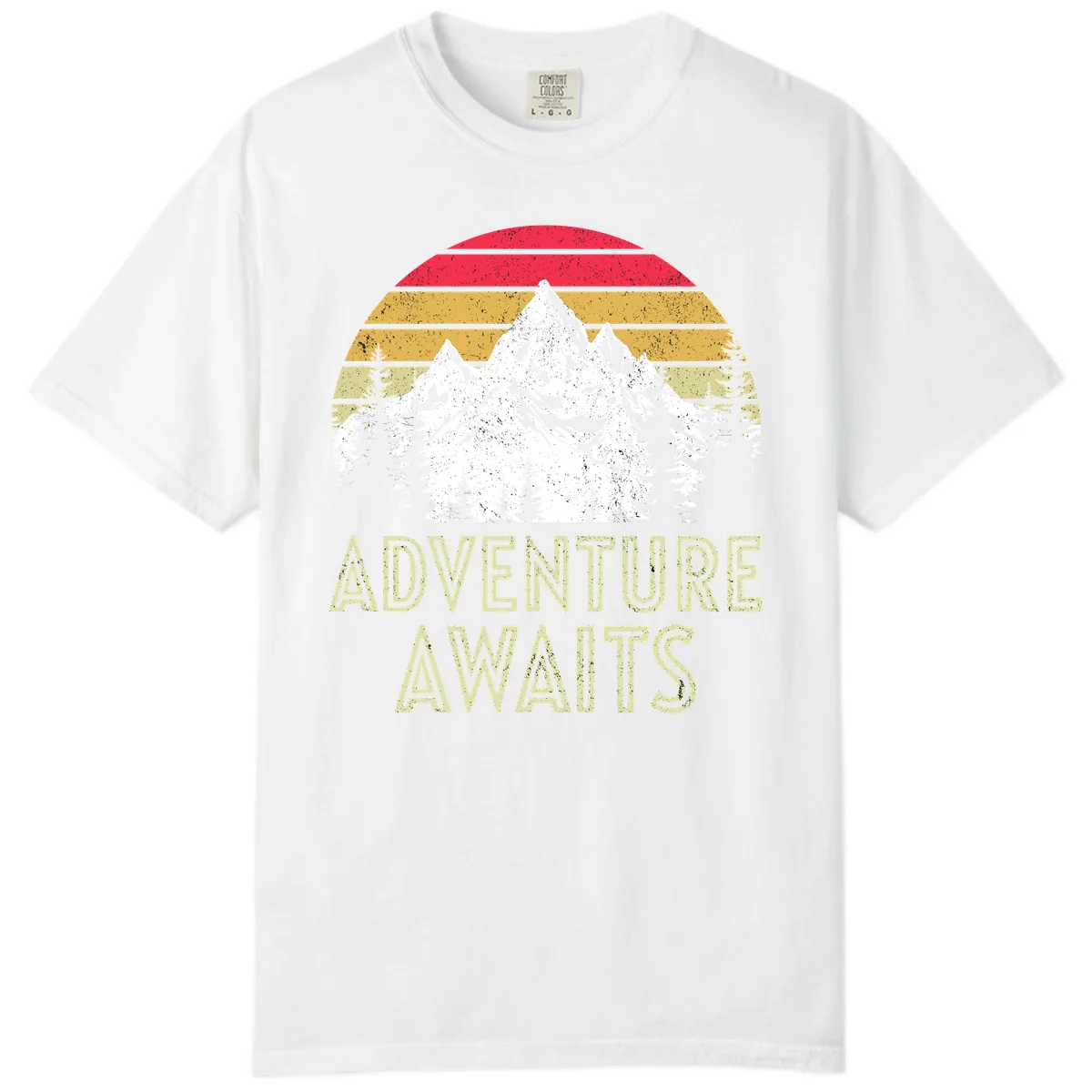 Adventure Awaits Mountain Sunset Comfort Color in White