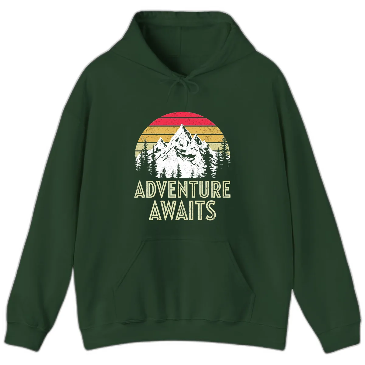Adventure Awaits Mountain Sunset Hoodie in Forest Green