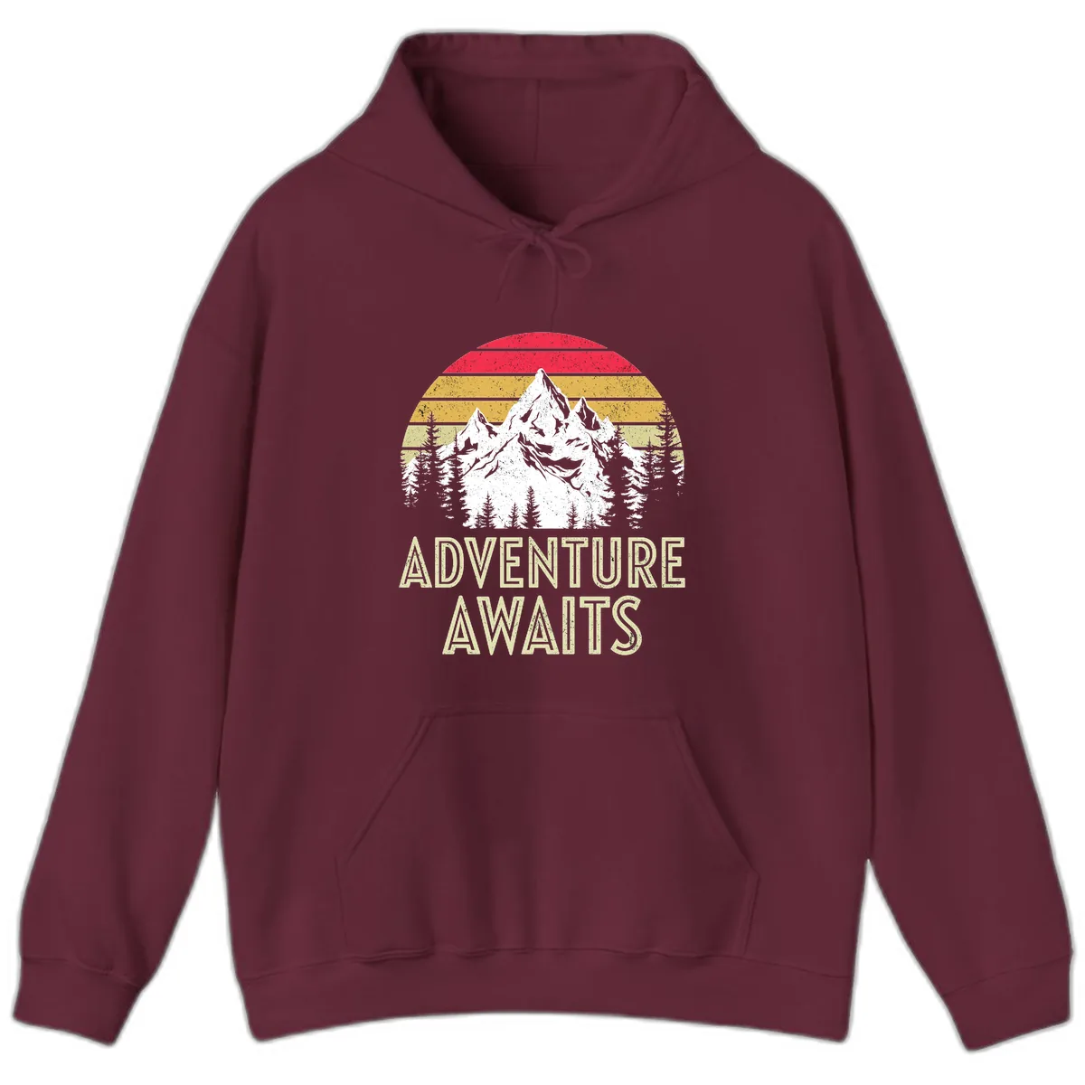 Adventure Awaits Mountain Sunset Hoodie in Maroon