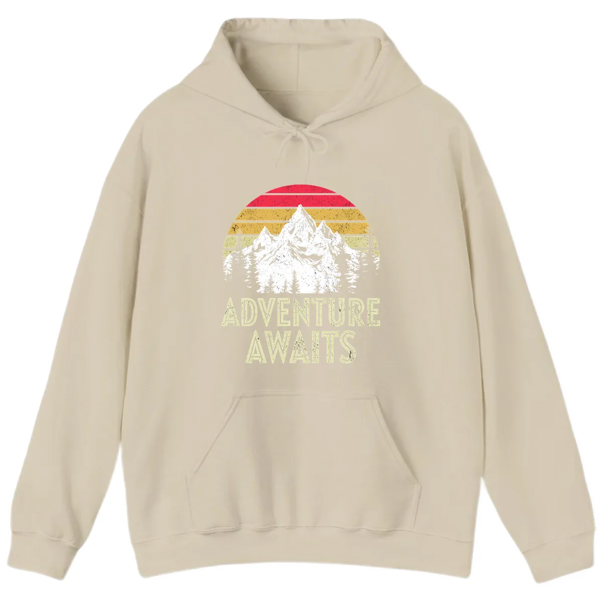 Adventure Awaits Mountain Sunset Hoodie in Sand