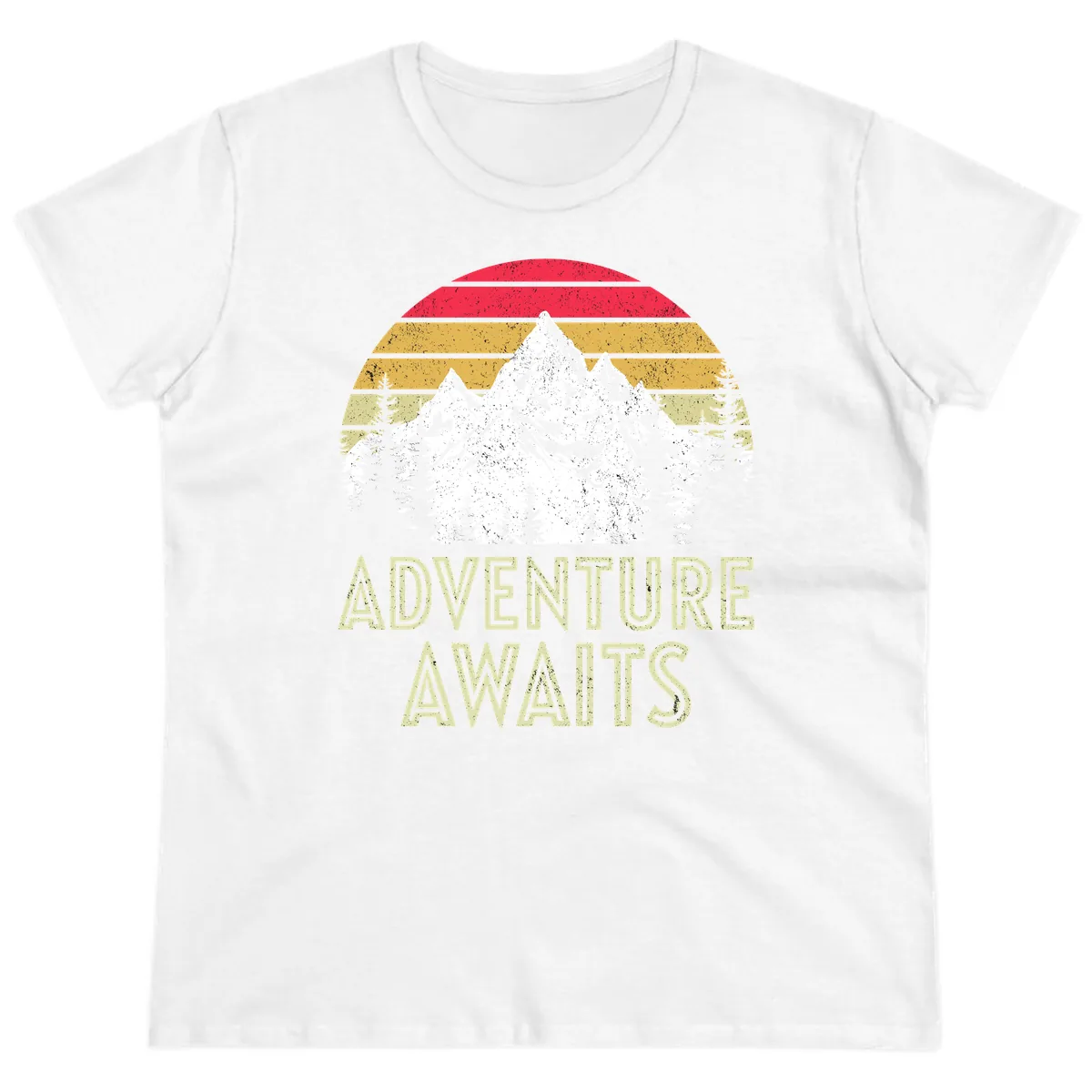 Adventure Awaits Mountain Sunset Ladies Tee in White