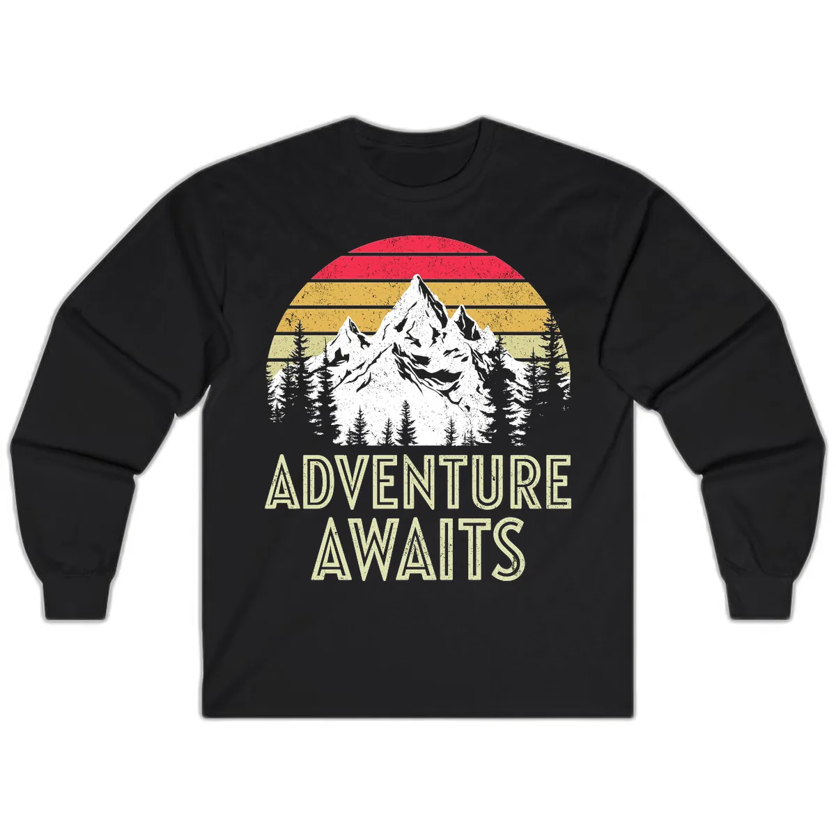 Adventure Awaits Mountain Sunset Long Sleeve in Black