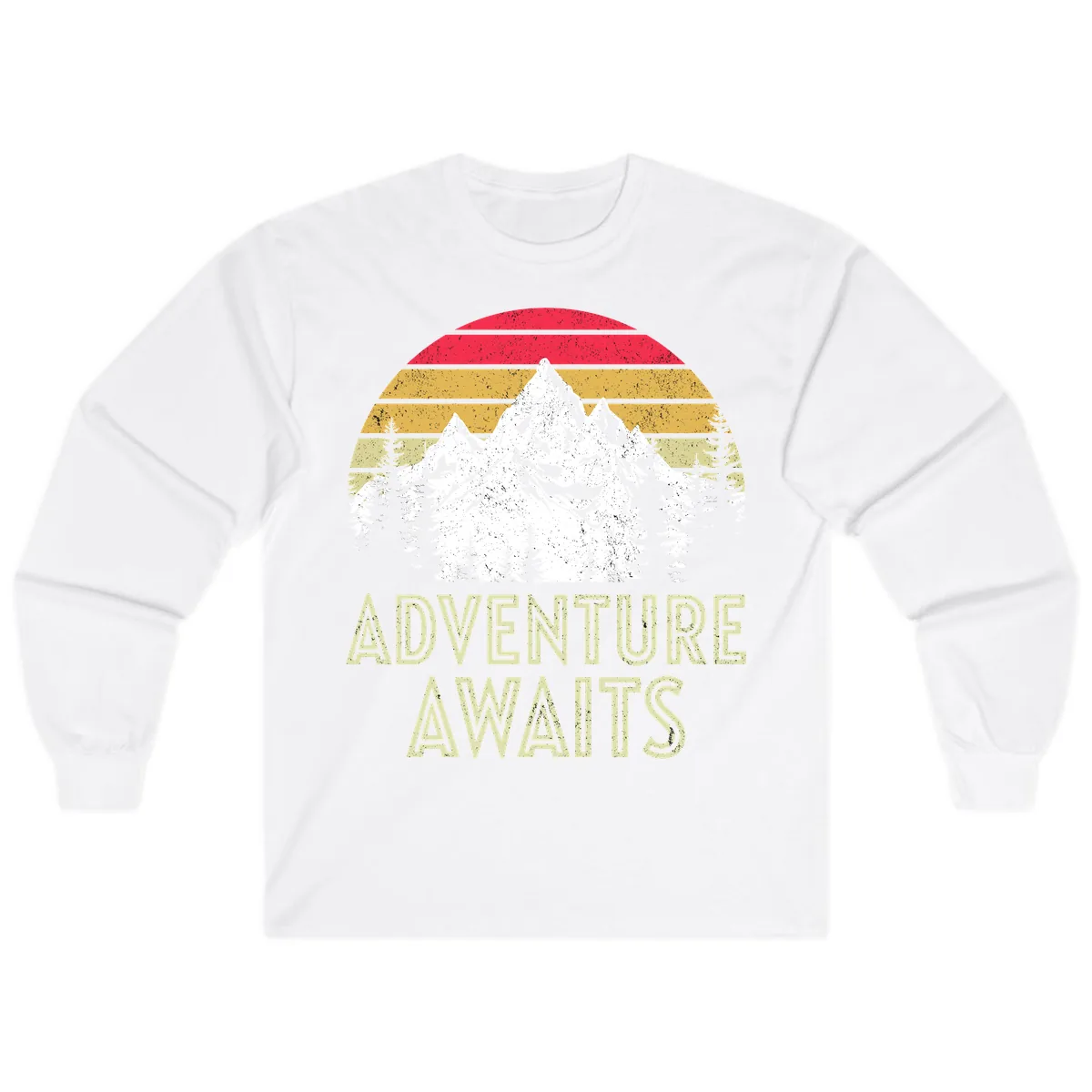 Adventure Awaits Mountain Sunset Long Sleeve in White