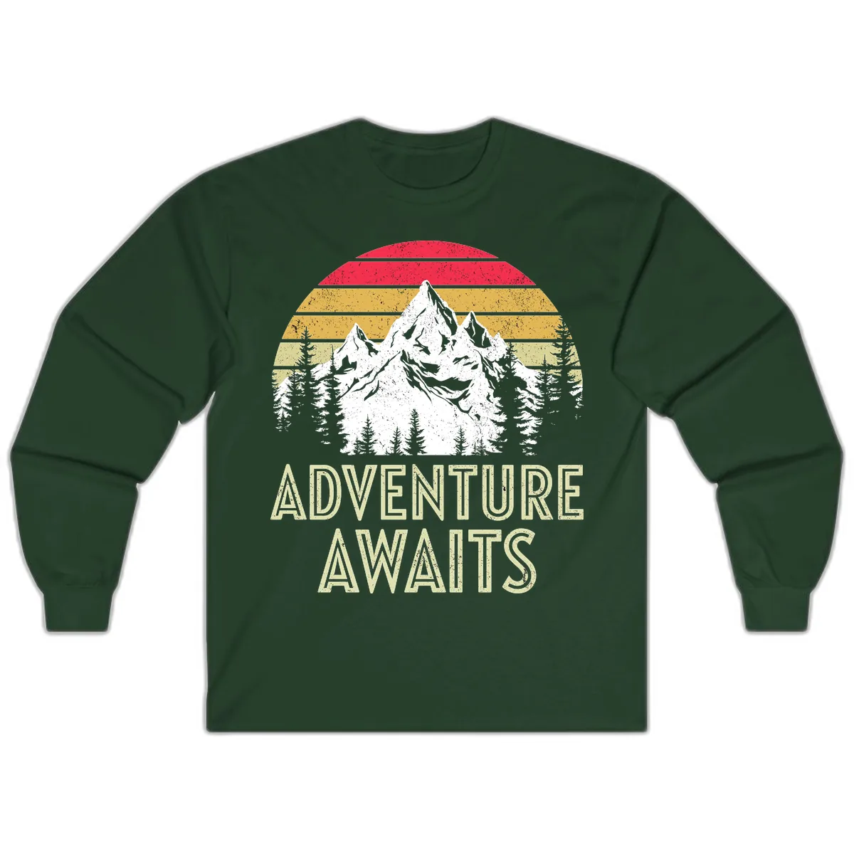 Adventure Awaits Mountain Sunset Long Sleeve in Forest Green