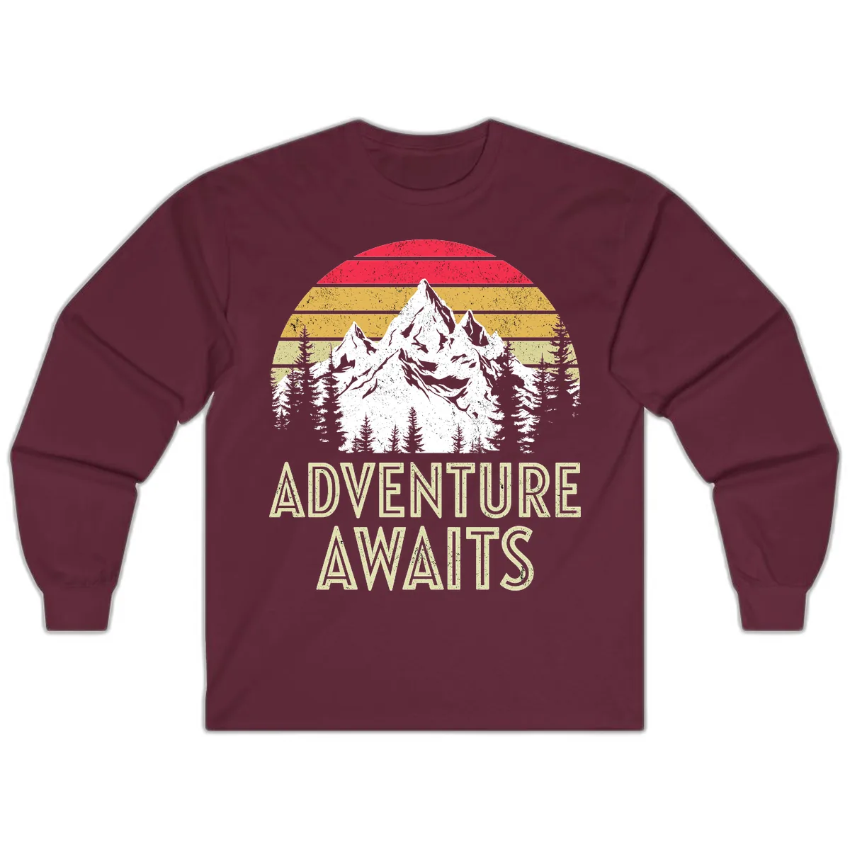 Adventure Awaits Mountain Sunset Long Sleeve in Maroon