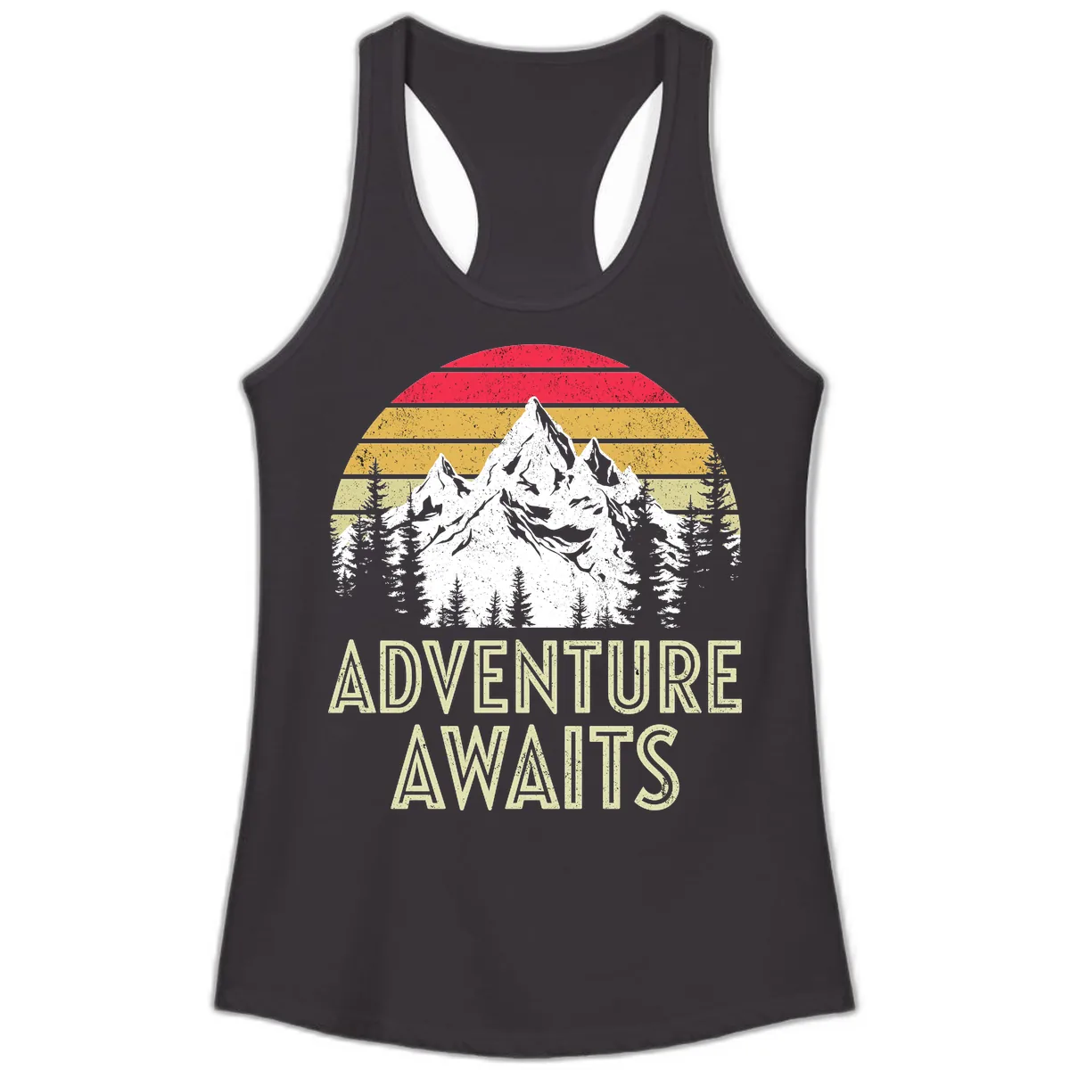 Adventure Awaits Mountain Sunset Ladies Tank in Black