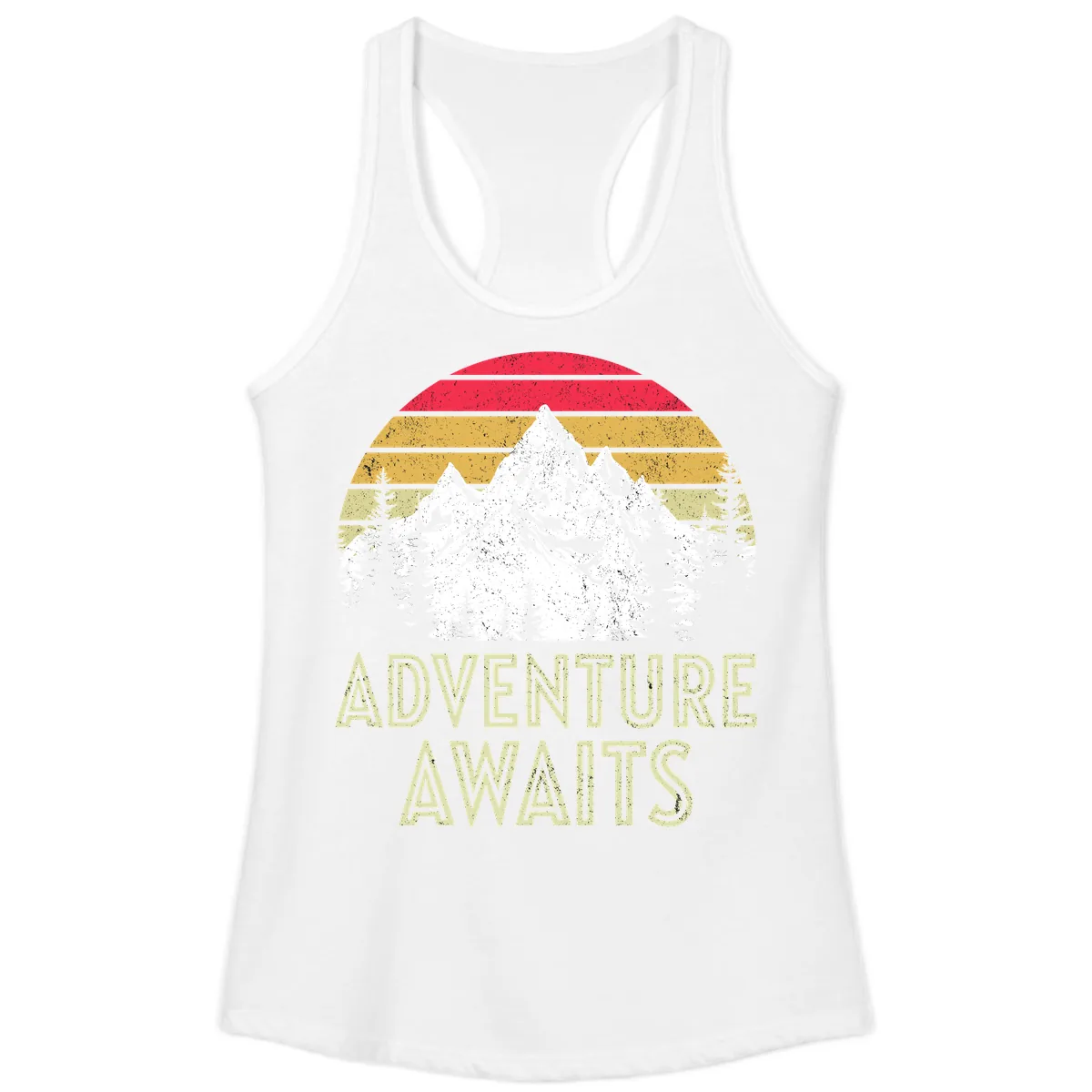 Adventure Awaits Mountain Sunset Ladies Tank in White