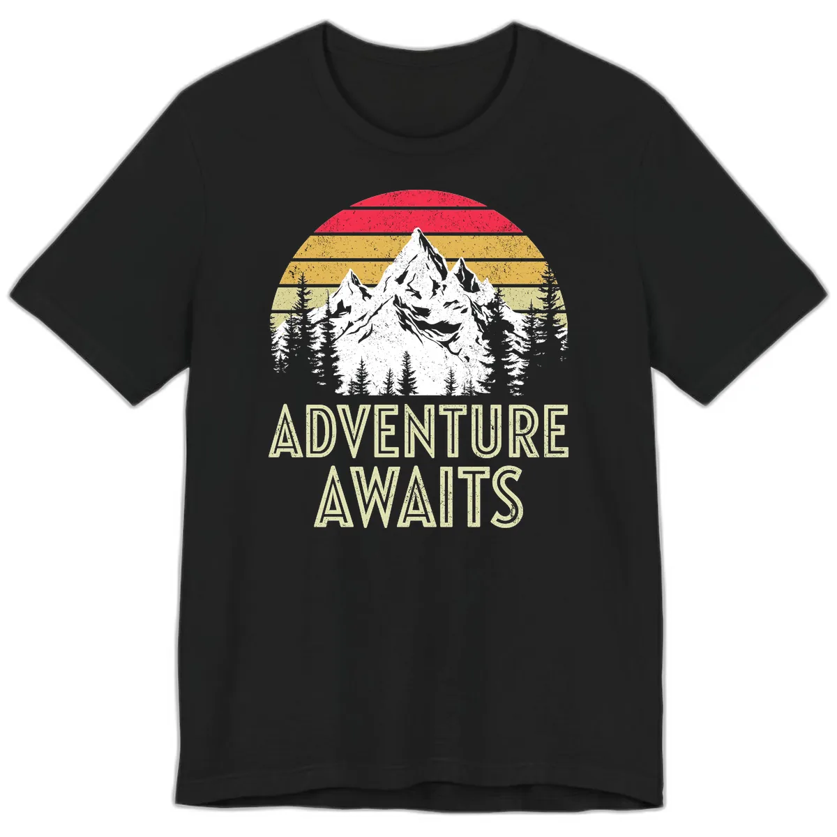 Adventure Awaits Mountain Sunset Premium T-Shirt in Black