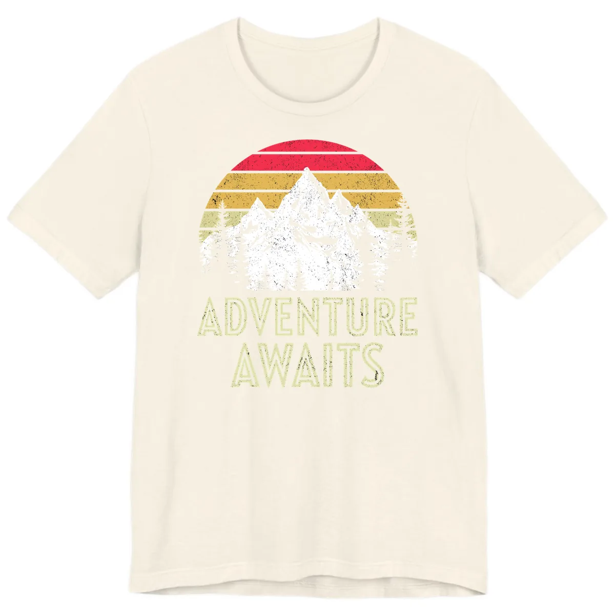 Adventure Awaits Mountain Sunset Premium T-Shirt in Natural