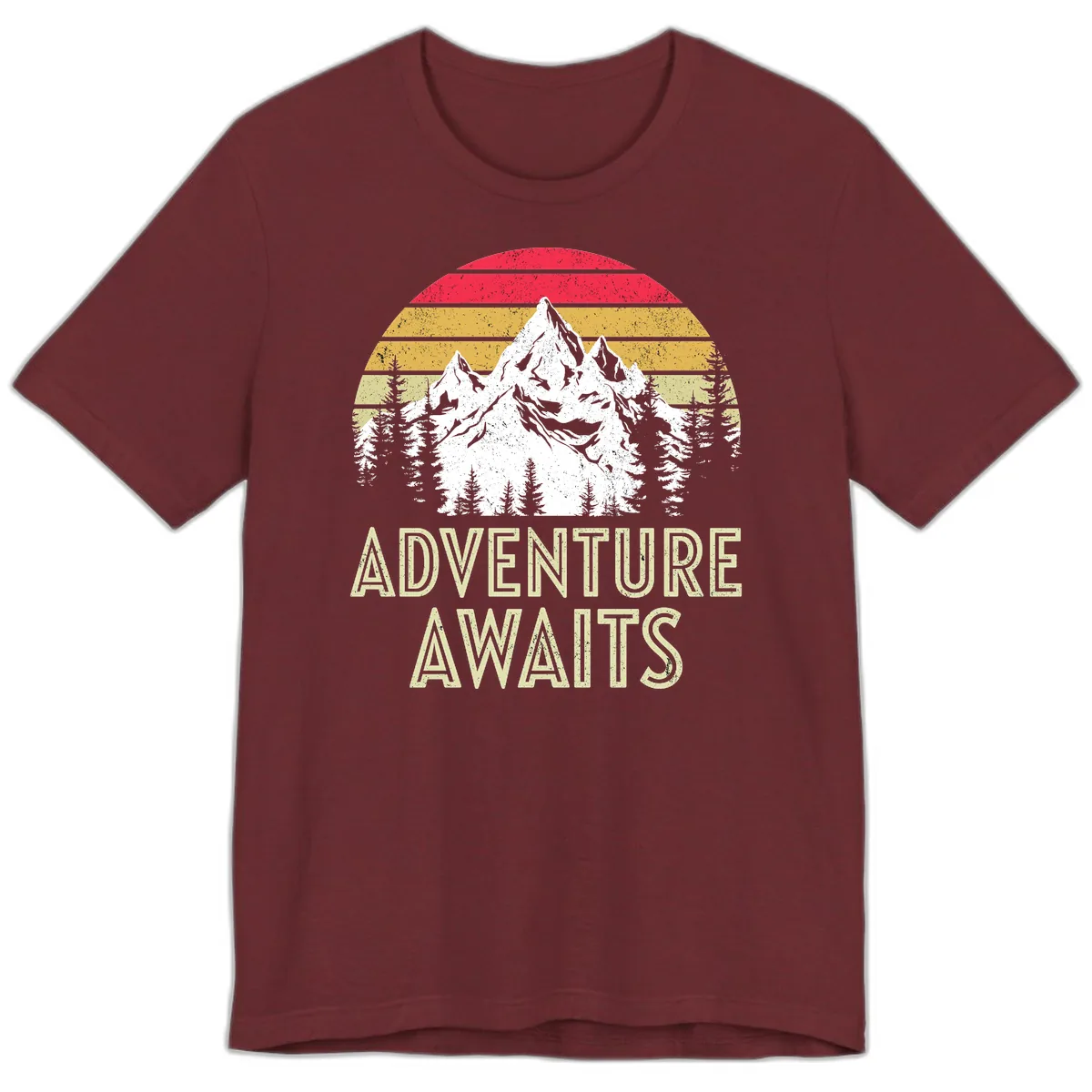 Adventure Awaits Mountain Sunset Premium T-Shirt in Heather Cardinal