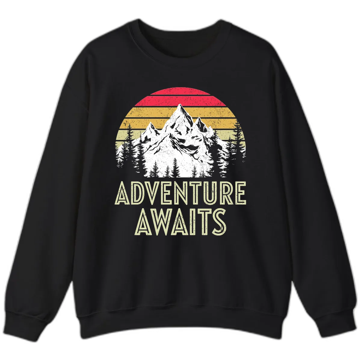 Adventure Awaits Mountain Sunset Sweatshirt in Black