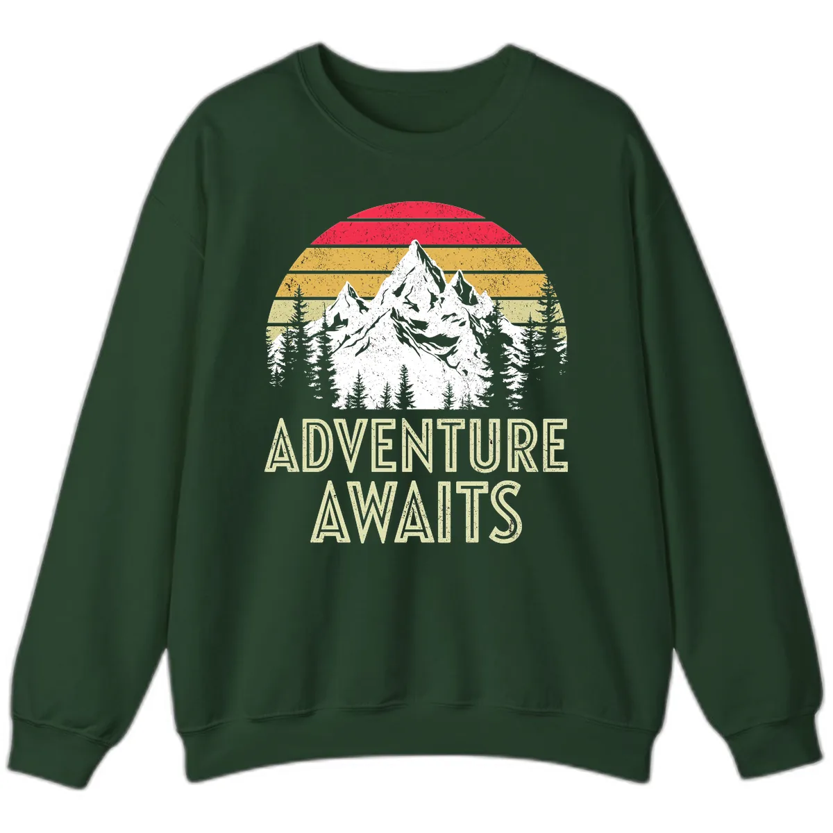 Adventure Awaits Mountain Sunset Sweatshirt in Forest Green