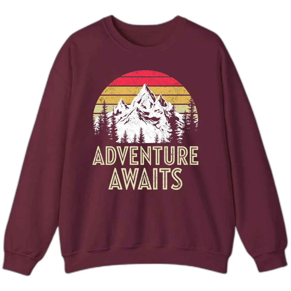 Adventure Awaits Mountain Sunset Sweatshirt in Maroon