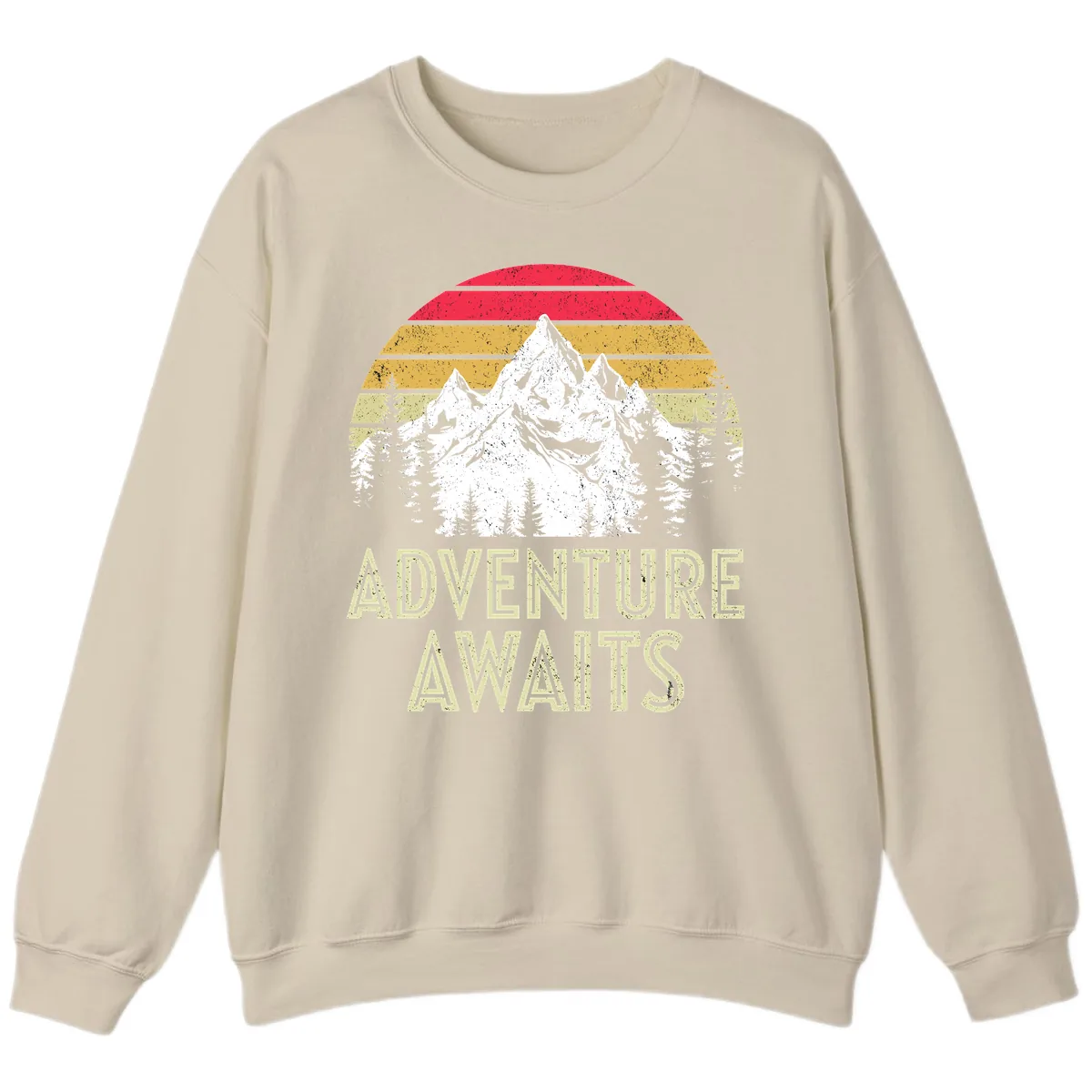 Adventure Awaits Mountain Sunset Sweatshirt in Sand