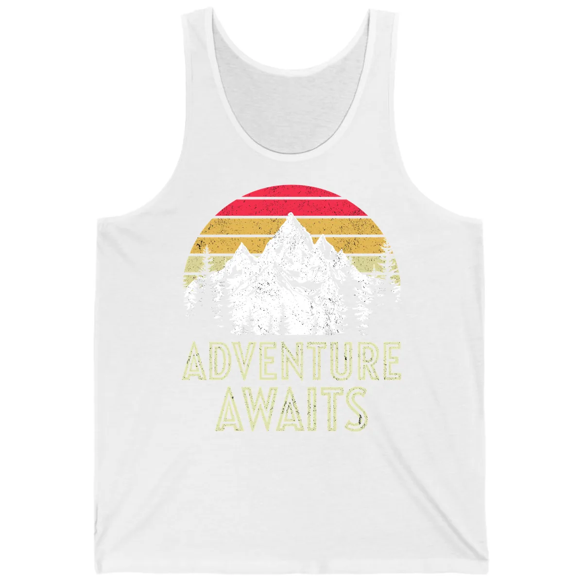 Adventure Awaits Mountain Sunset Tank in White